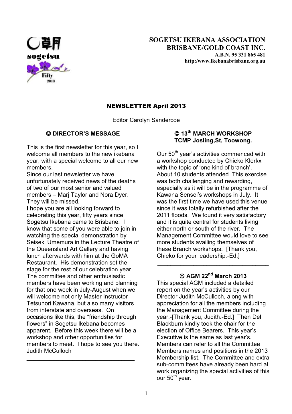 April 2013 Newsletter