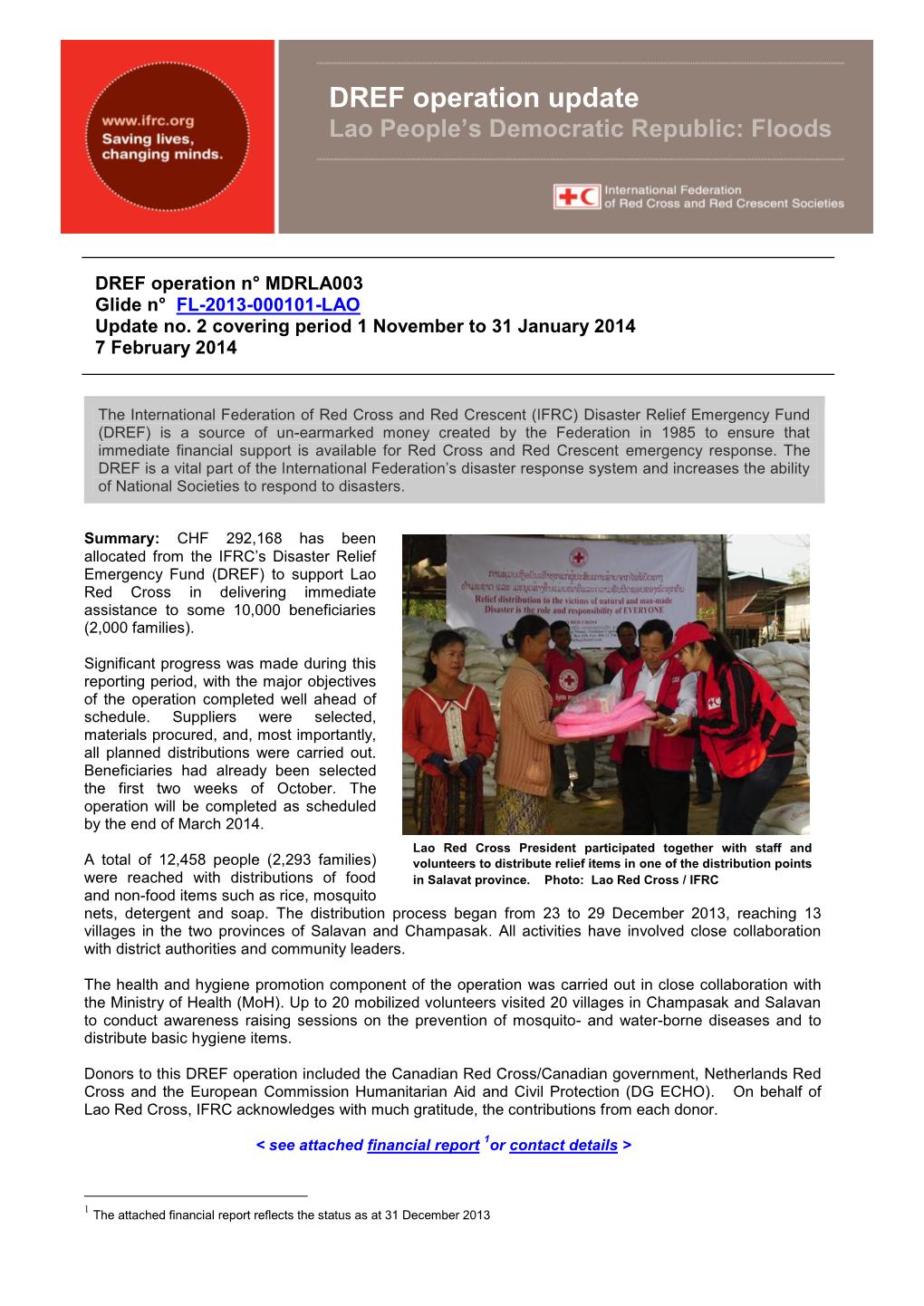 DREF Operation Update Lao People’S Democratic Republic: Floods