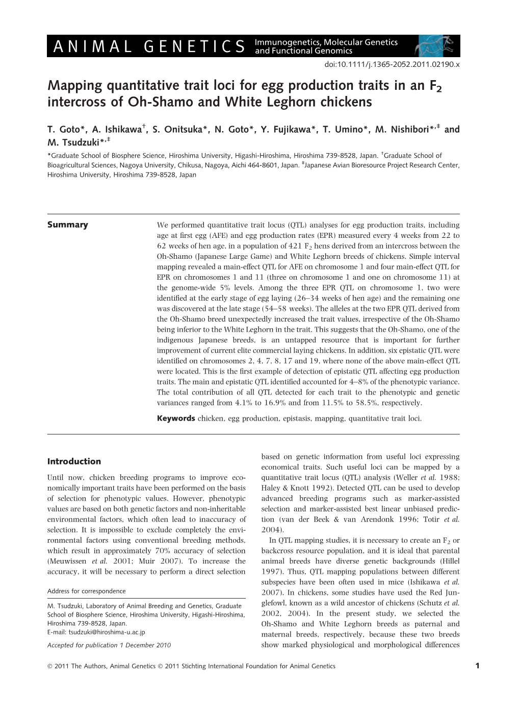 Mapping Quantitative Trait Loci for Egg Production Traits in an F2 Intercross of Oh-Shamo and White Leghorn Chickens