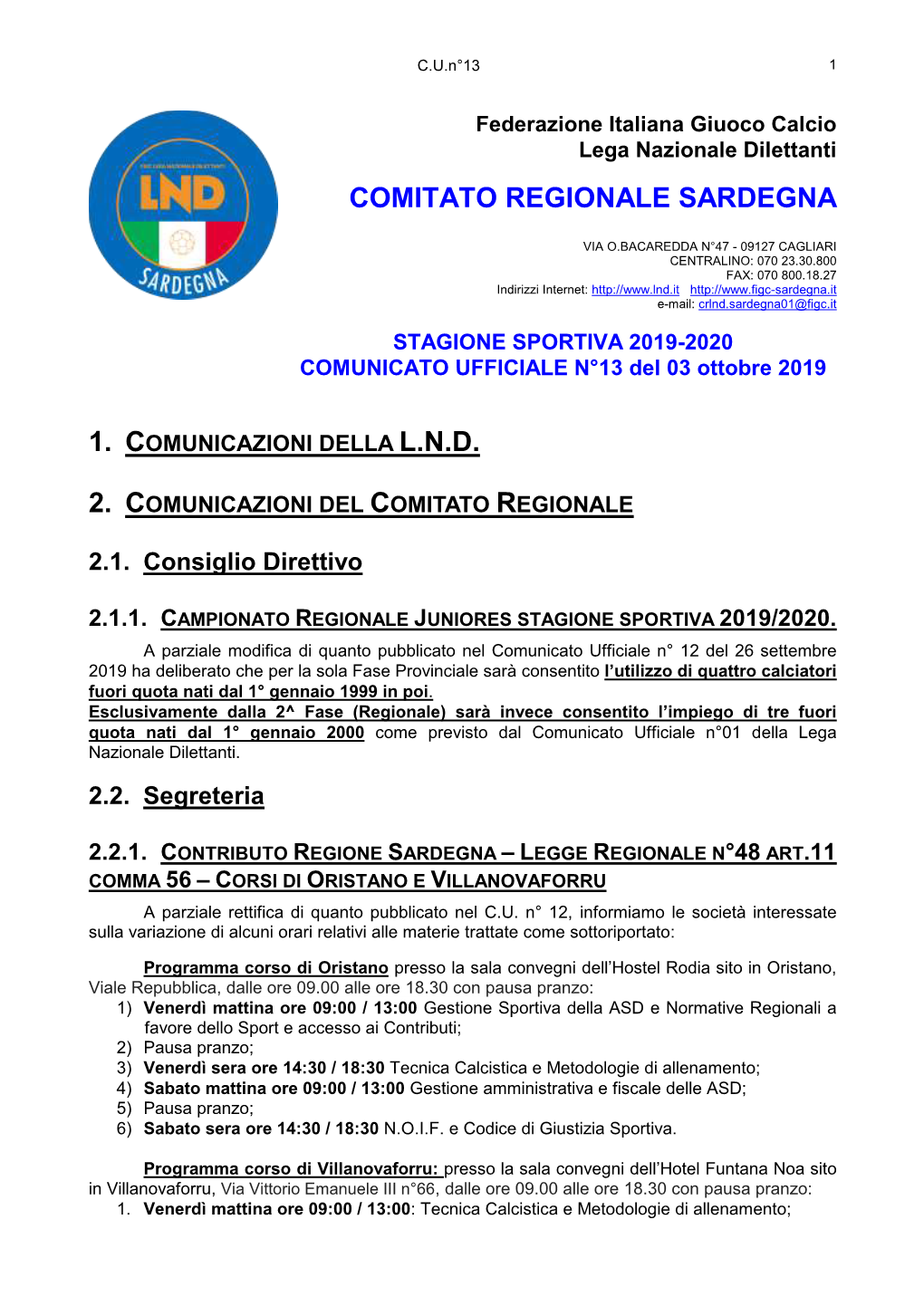 Comitato Regionale Sardegna