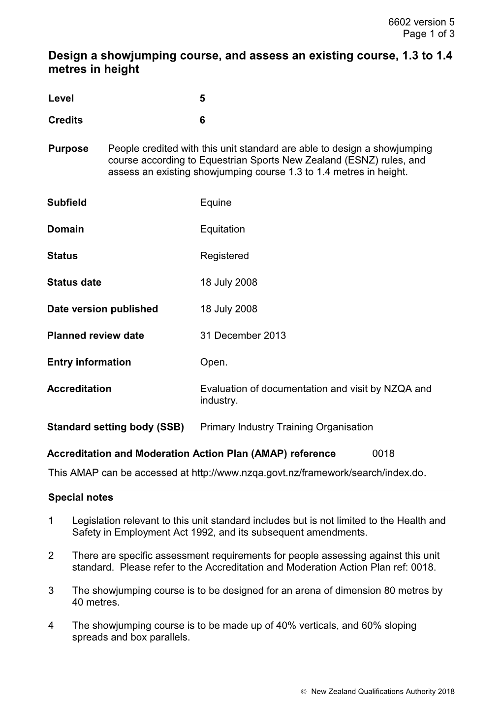 6602 Design a Showjumping Course, and Assess an Existing Course, 1.3 to 1.4 Metres in Height