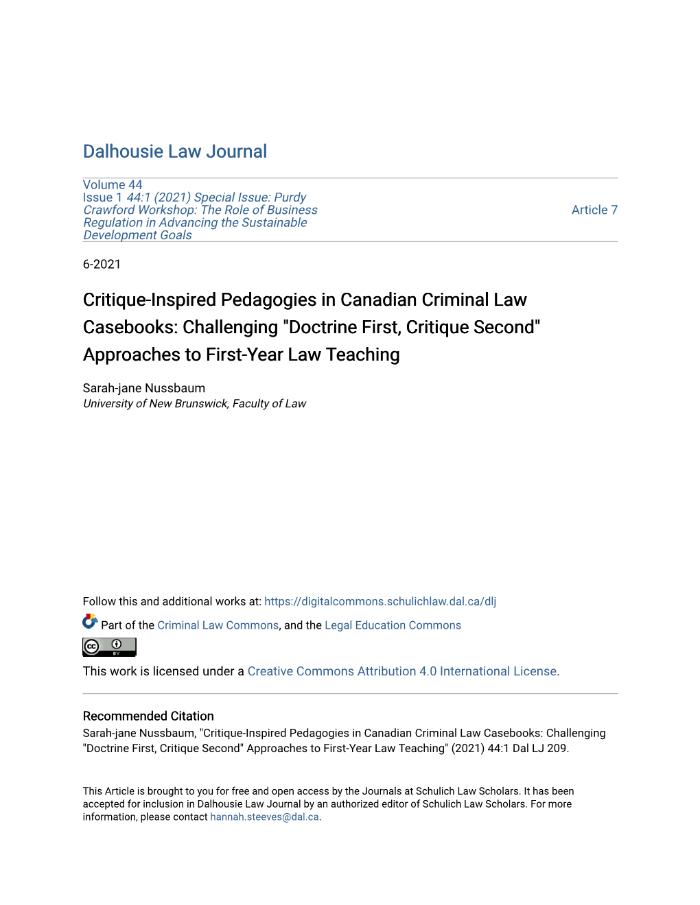 Critique-Inspired Pedagogies in Canadian Criminal Law Casebooks: Challenging "Doctrine First, Critique Second" Approaches to First-Year Law Teaching