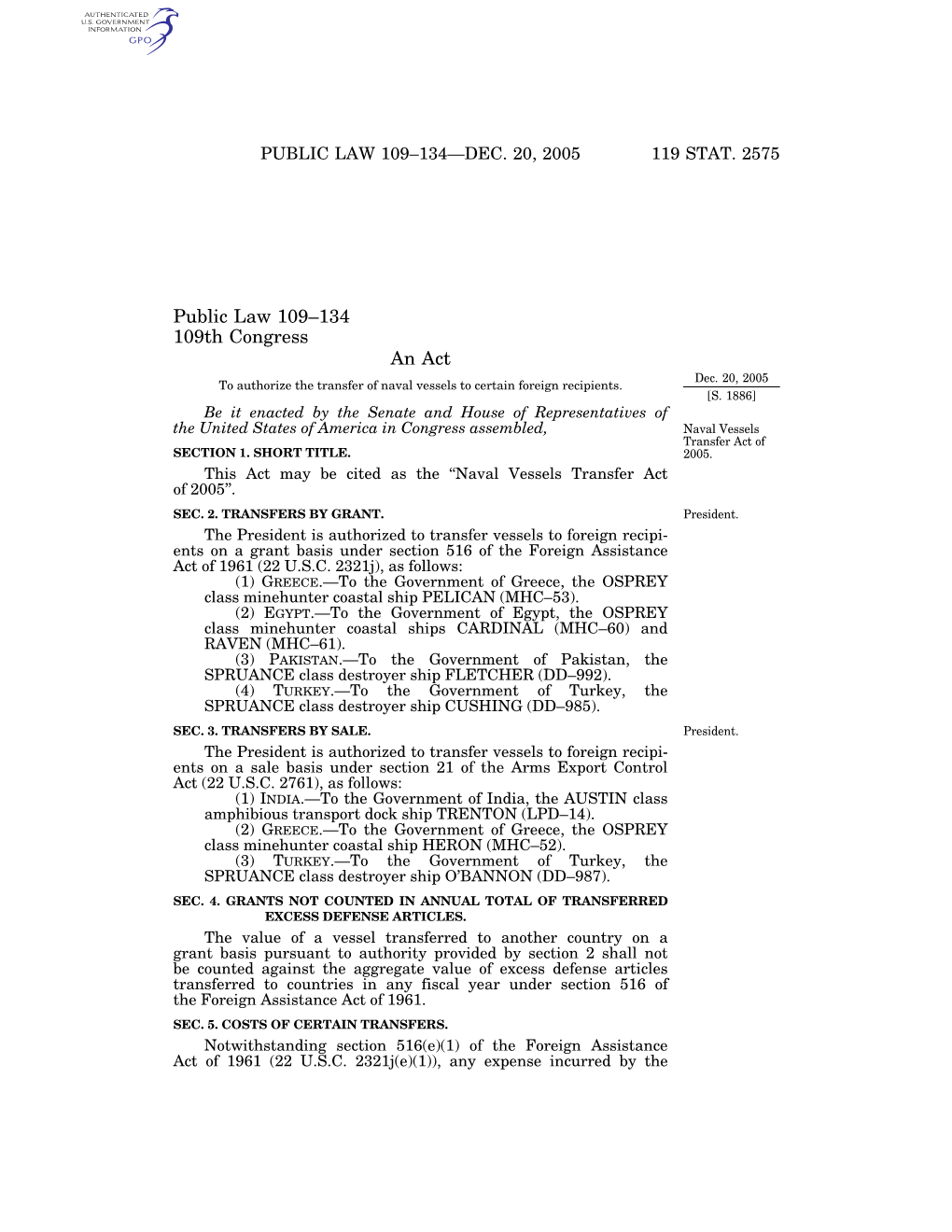 Public Law 109–134 109Th Congress an Act Dec