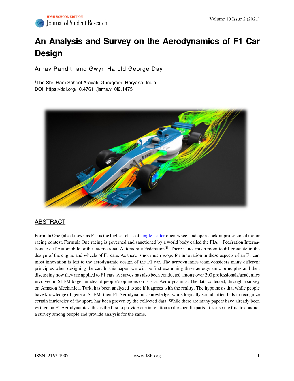 An Analysis and Survey on the Aerodynamics of F1 Car Design
