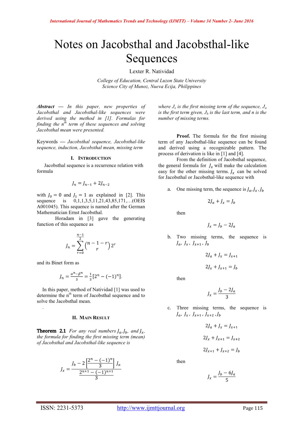 Notes on Jacobsthal and Jacobsthal-Like Sequences Lexter R