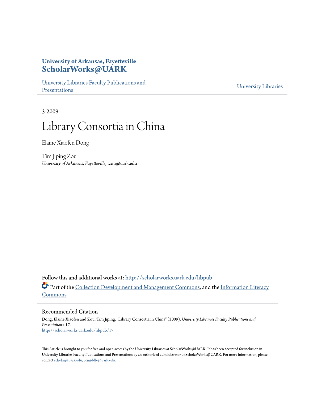 Library Consortia in China Elaine Xiaofen Dong