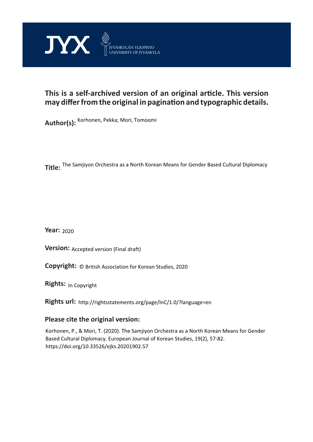 This Is a Self-Archived Version of an Original Article. This Version May Differ from the Original in Pagination and Typographic Details