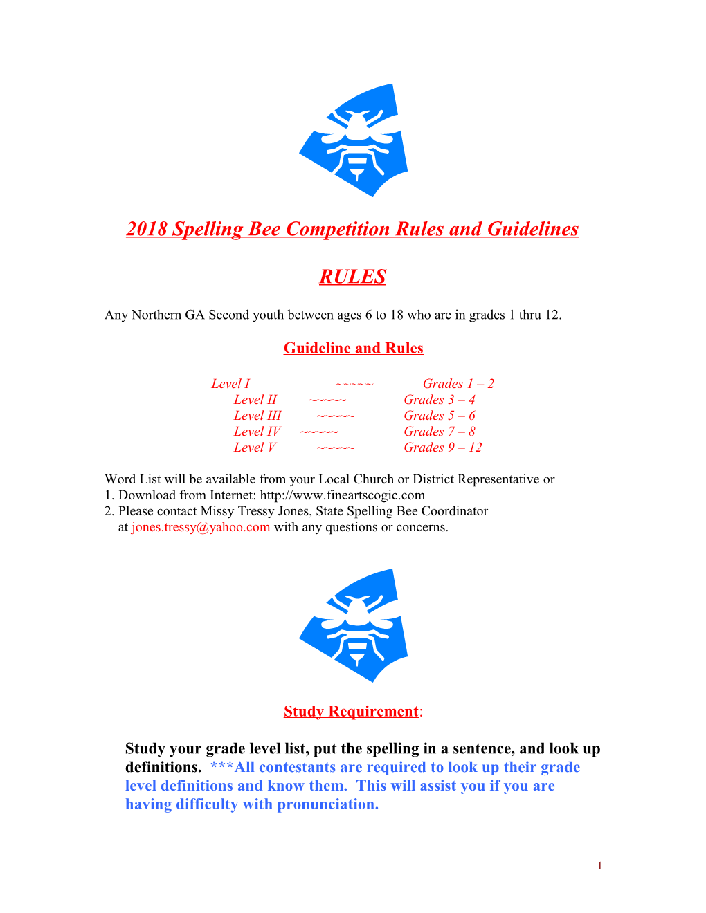 2018 Spelling Bee Competition Rules and Guidelines