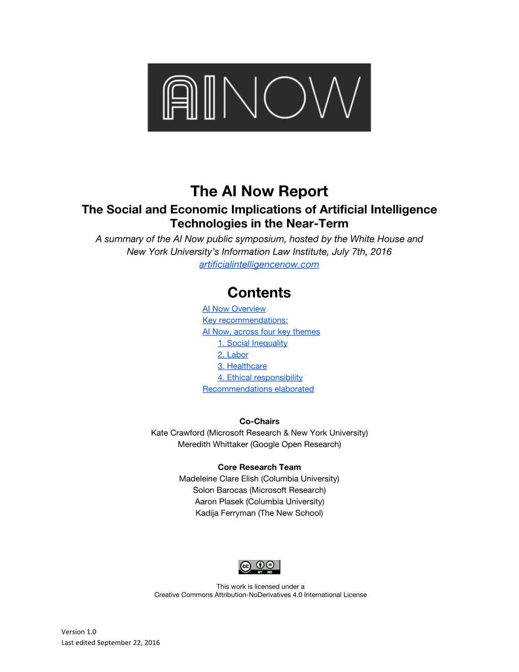 The AI Now Report