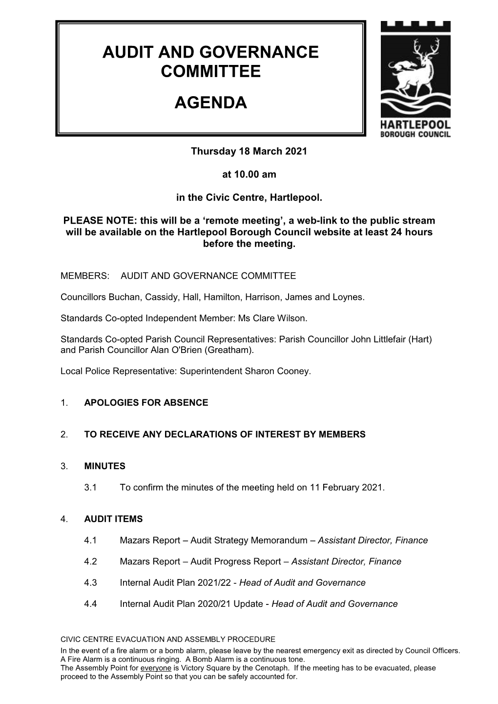 Audit and Governance Committee Agenda