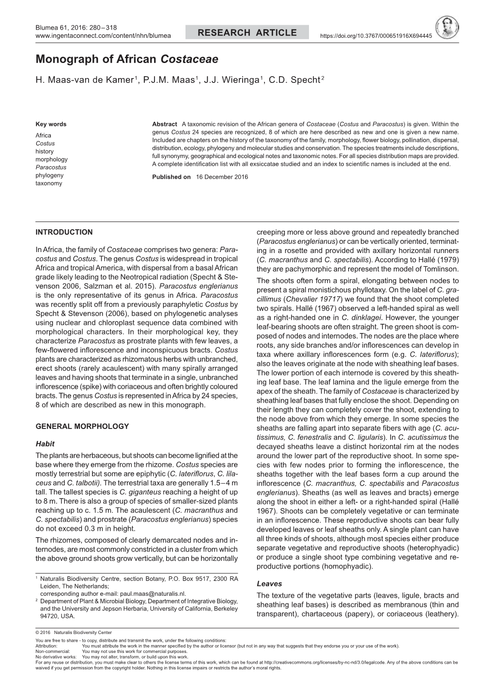 Monograph of African Costaceae