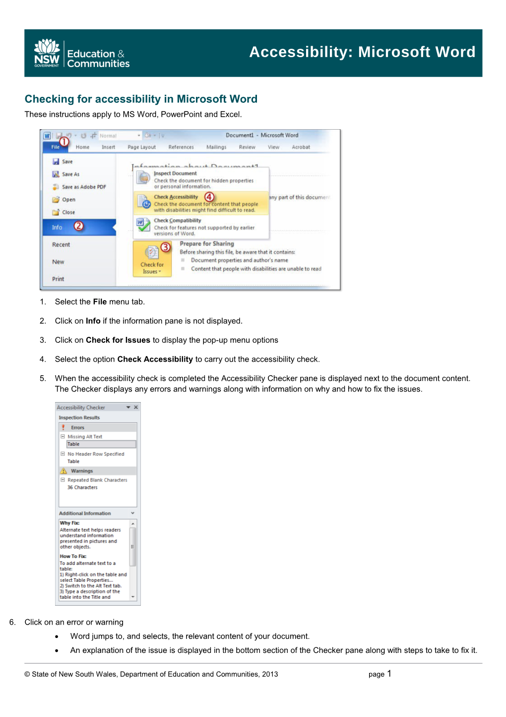 Checking for Accessibility in Microsoft Word
