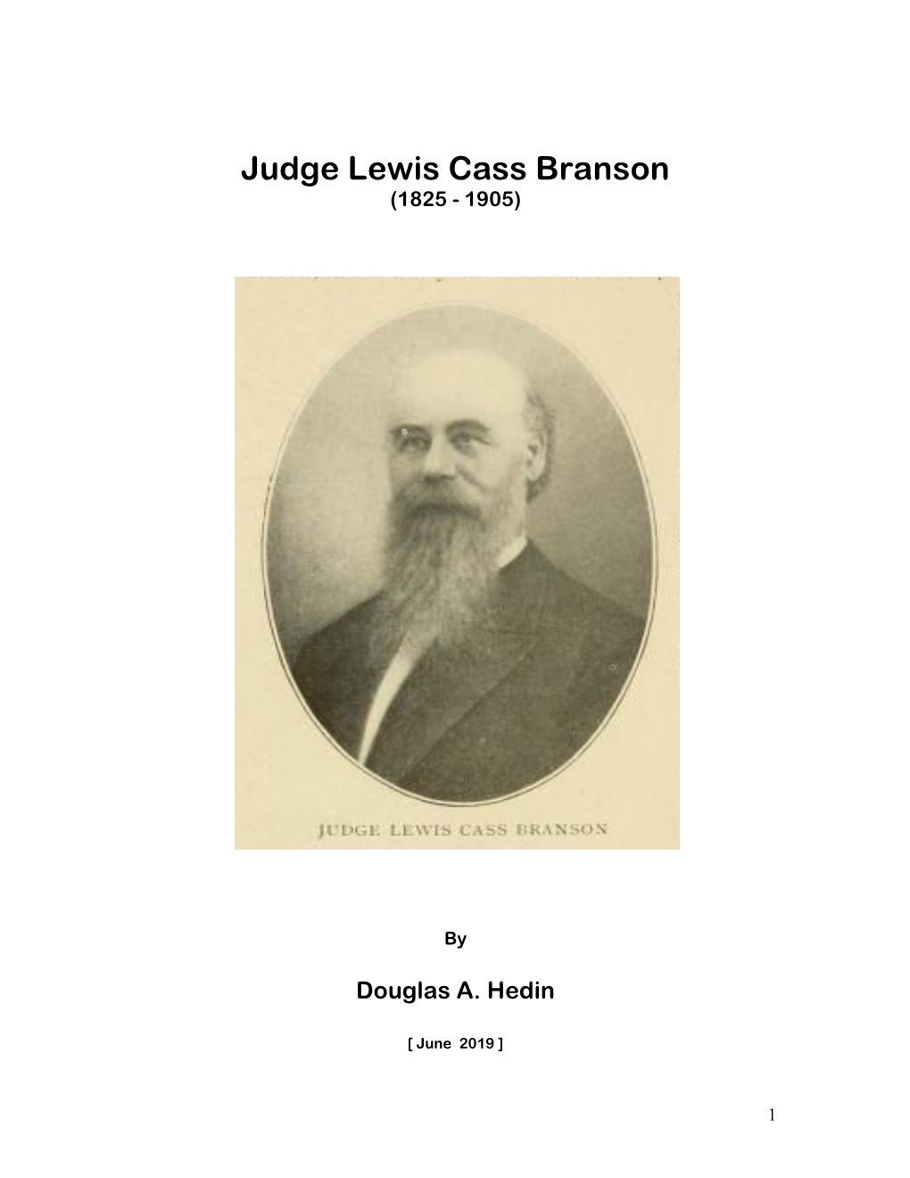 Judge Lewis Cass Branson (1825 - 1905)