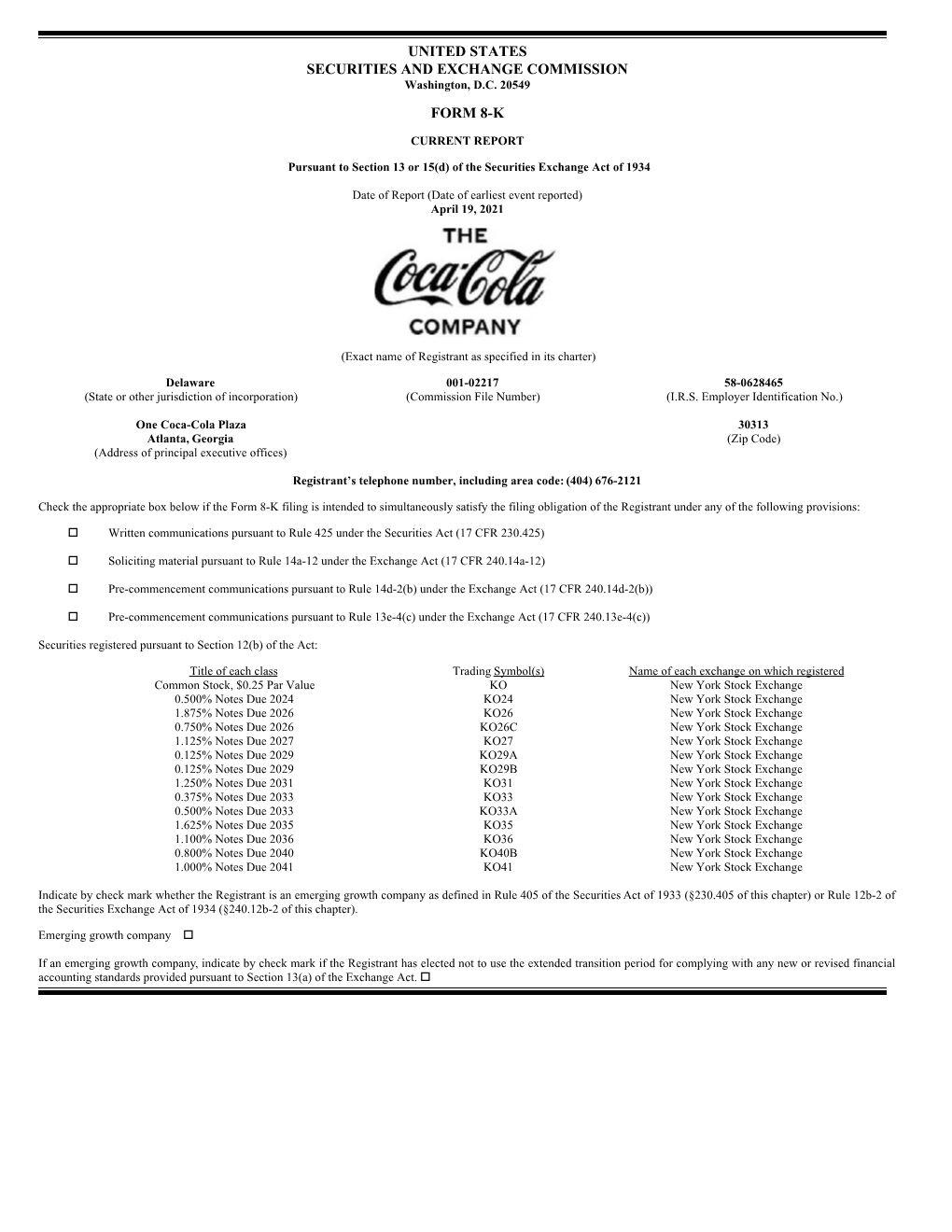 United States Securities and Exchange Commission Form