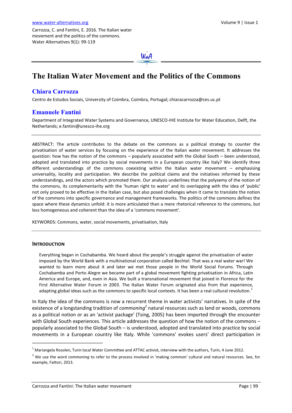 The Italian Water Movement and the Politics of the Commons