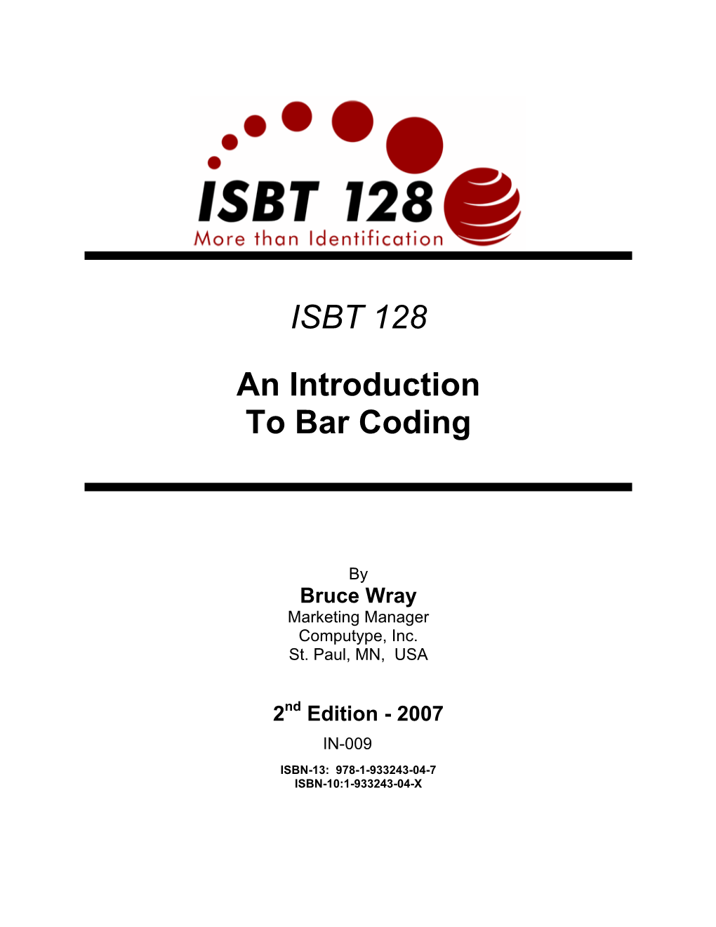ISBT 128 an Introduction to Bar Coding Version 2 0 1