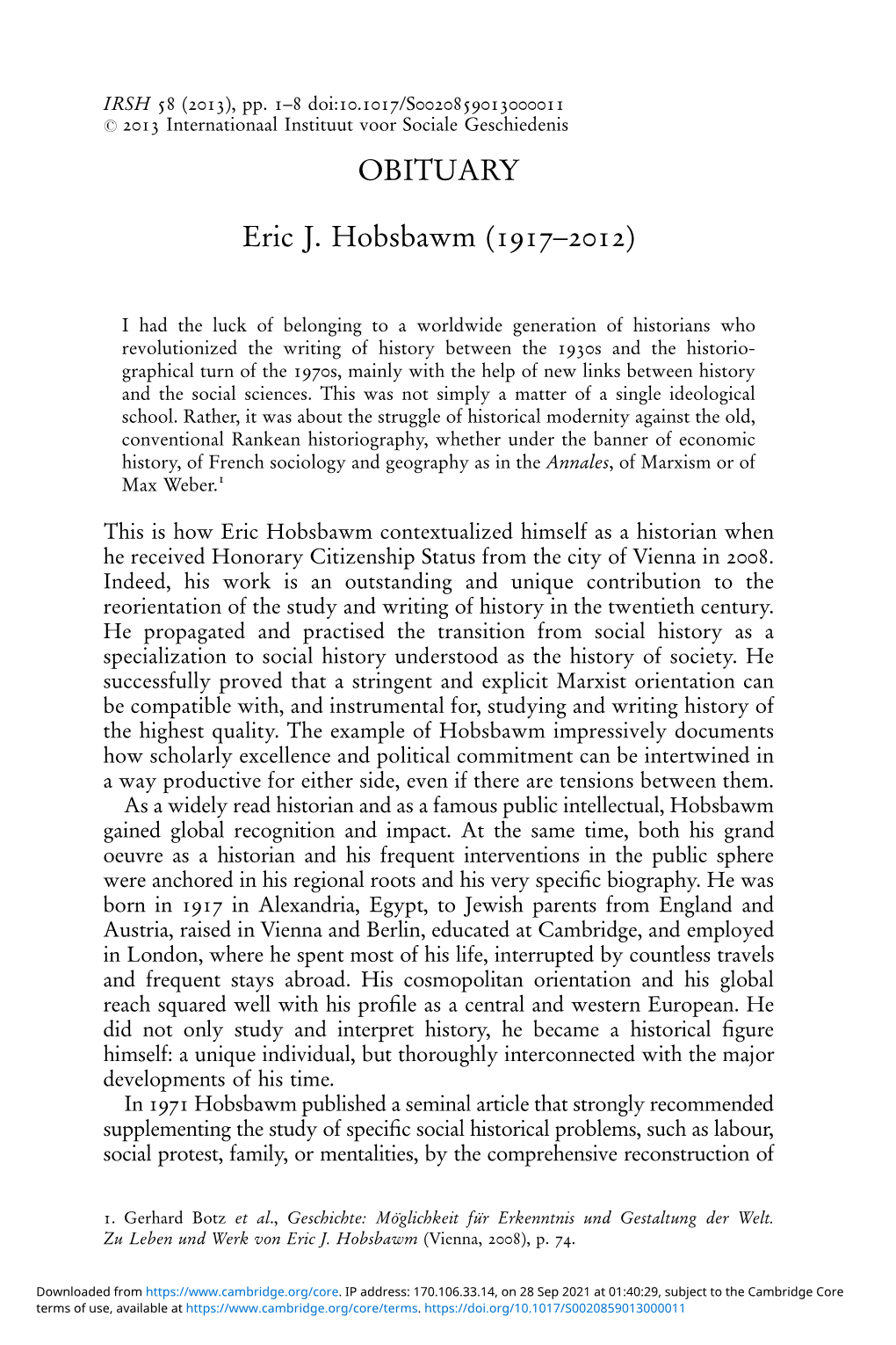 OBITUARY Eric J. Hobsbawm