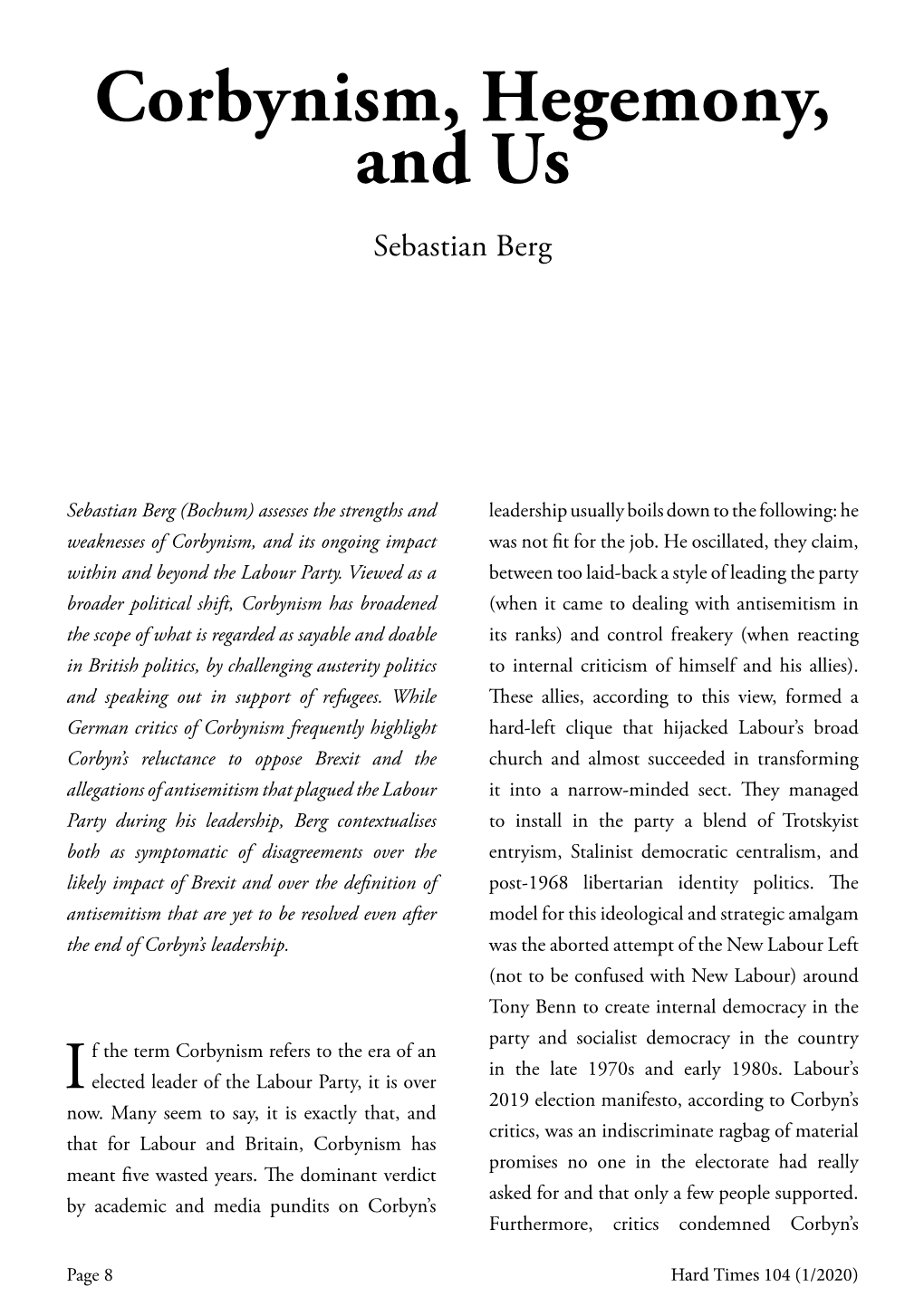 Corbynism, Hegemony, and Us Sebastian Berg
