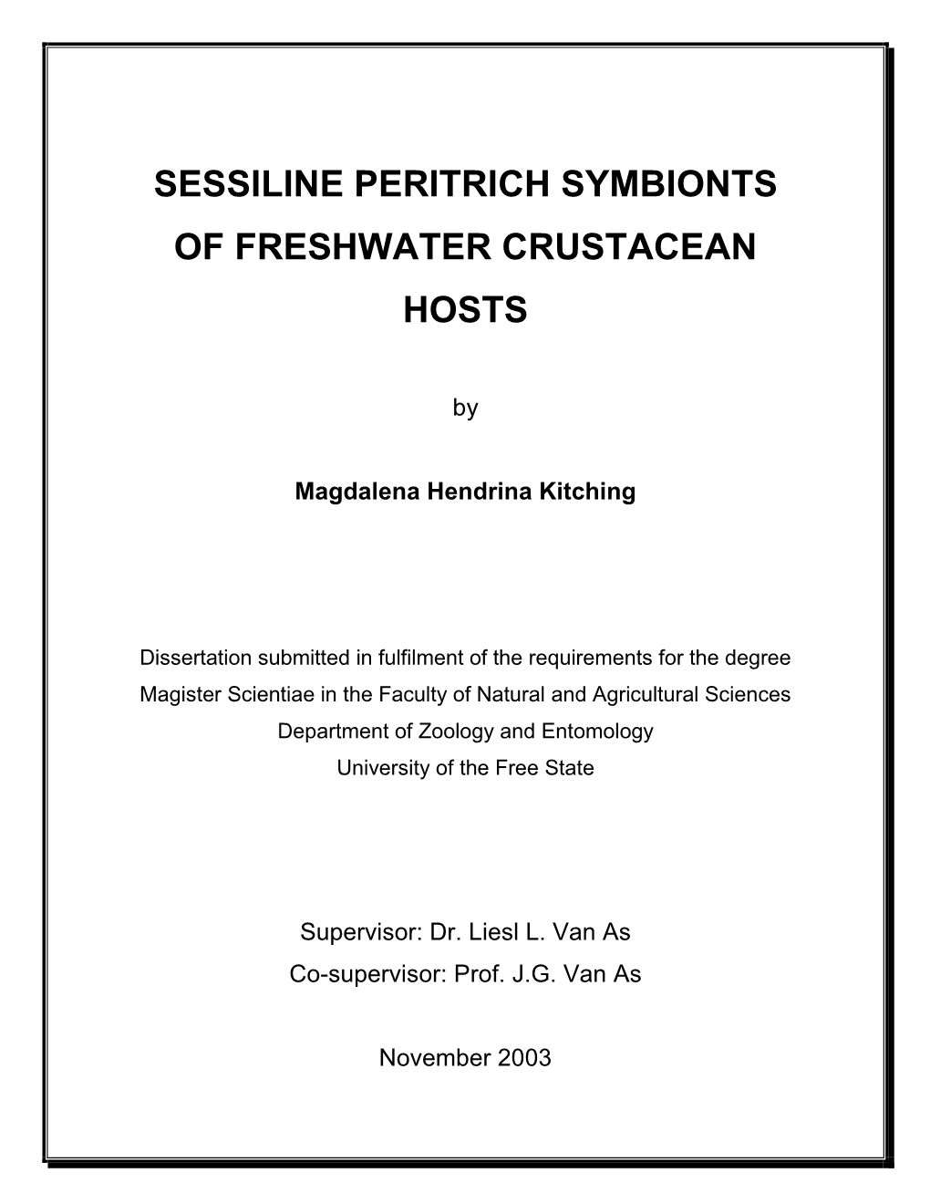 Sessiline Peritrich Symbionts of Freshwater Crustacean Hosts