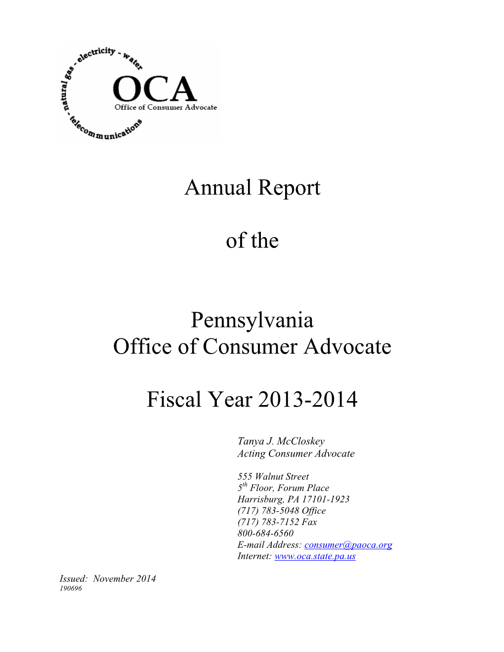 Annual Report of the Pennsylvania Office of Consumer Advocate Fiscal