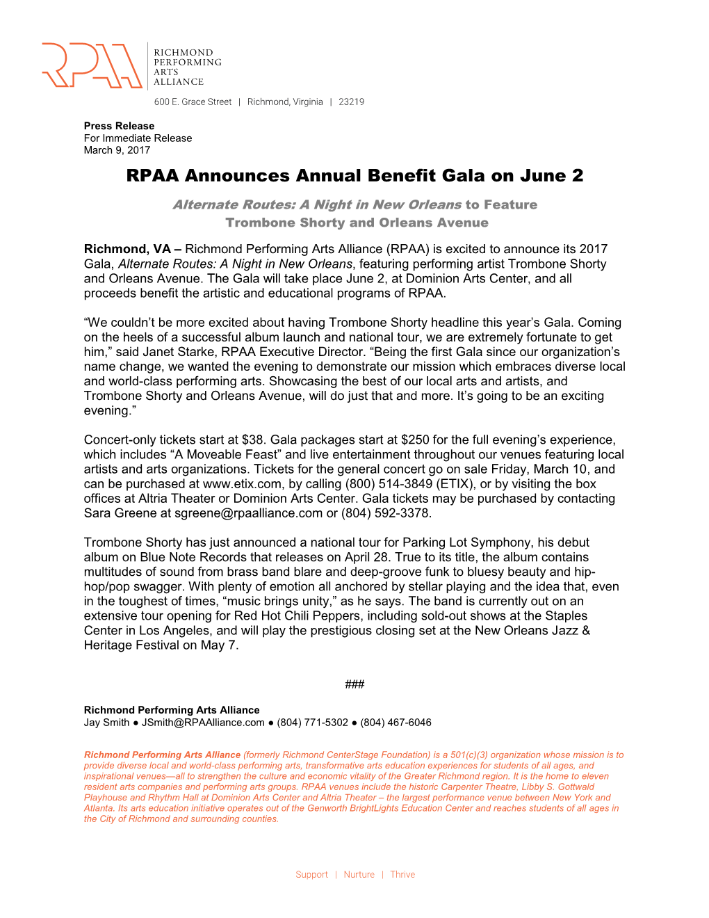 RPAA Announces Annual Benefit Gala on June 2