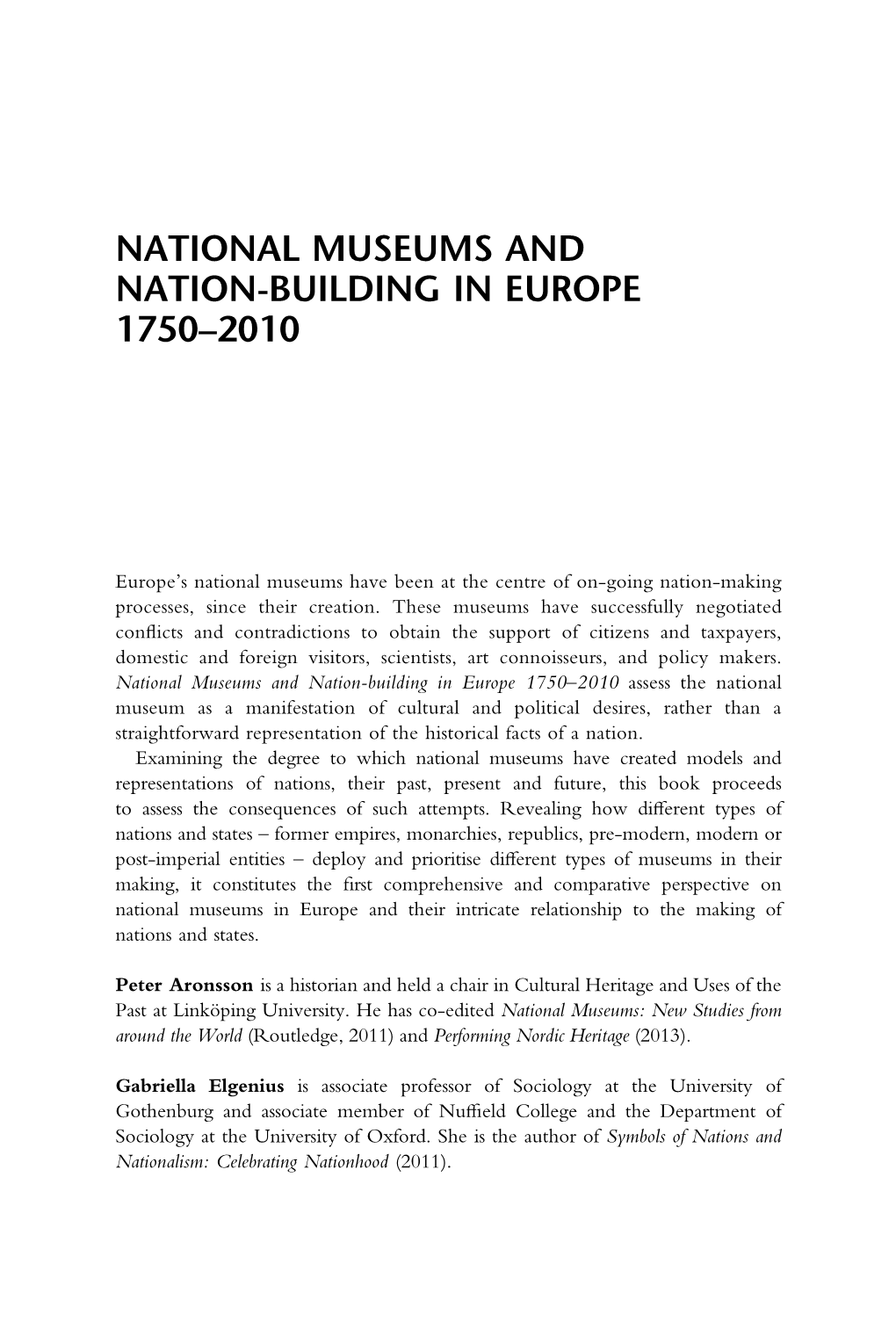 National Museums and Nation-Building in Europe 1750–2010