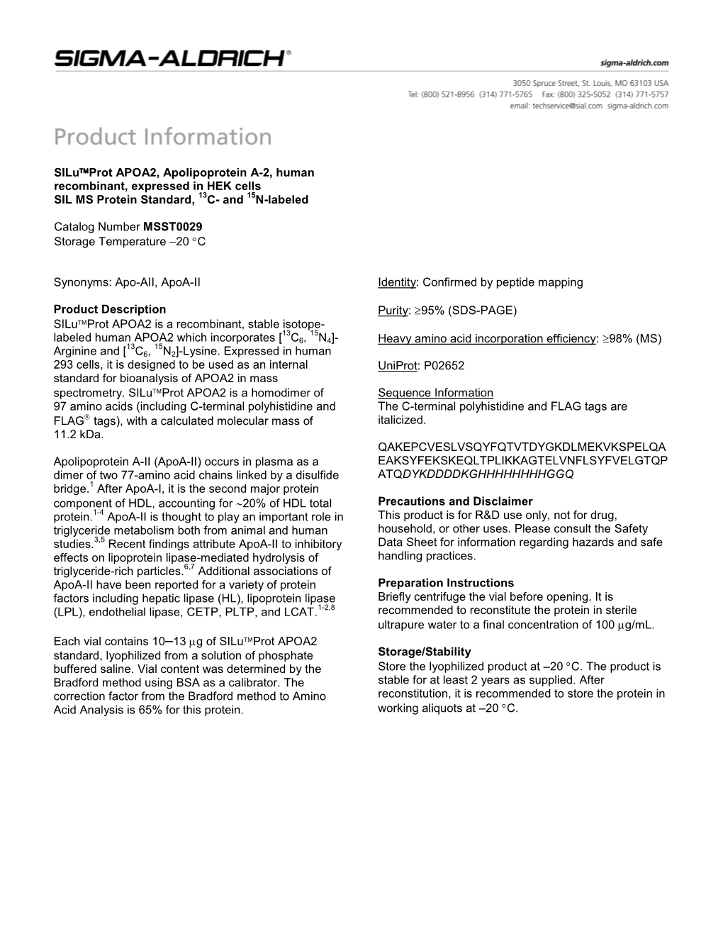 Siluprot APOA2, Apolipoprotein A-2, Human (MSST0029)