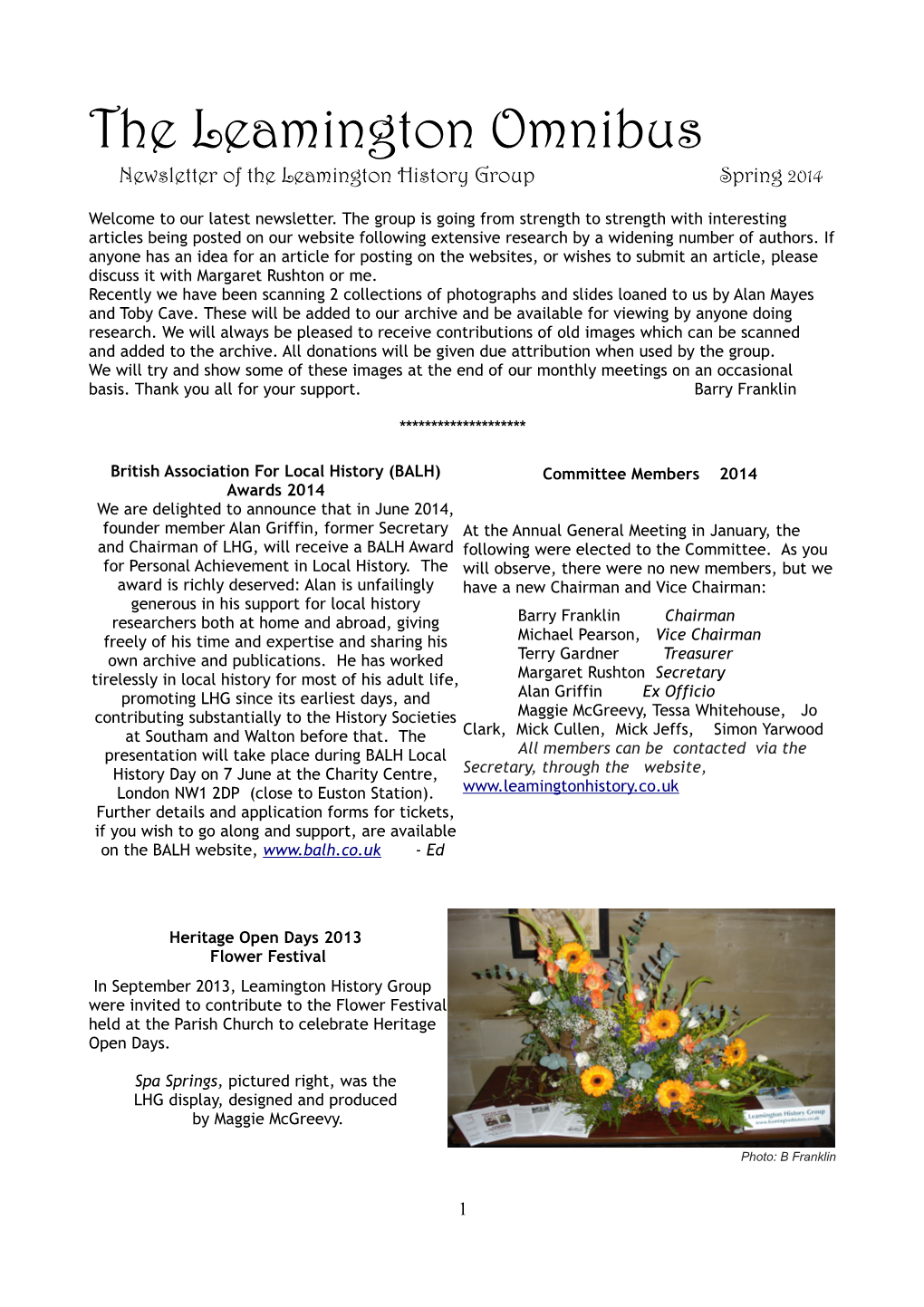 The Leamington Omnibus Newsletter of the Leamington History Group Spring 2014