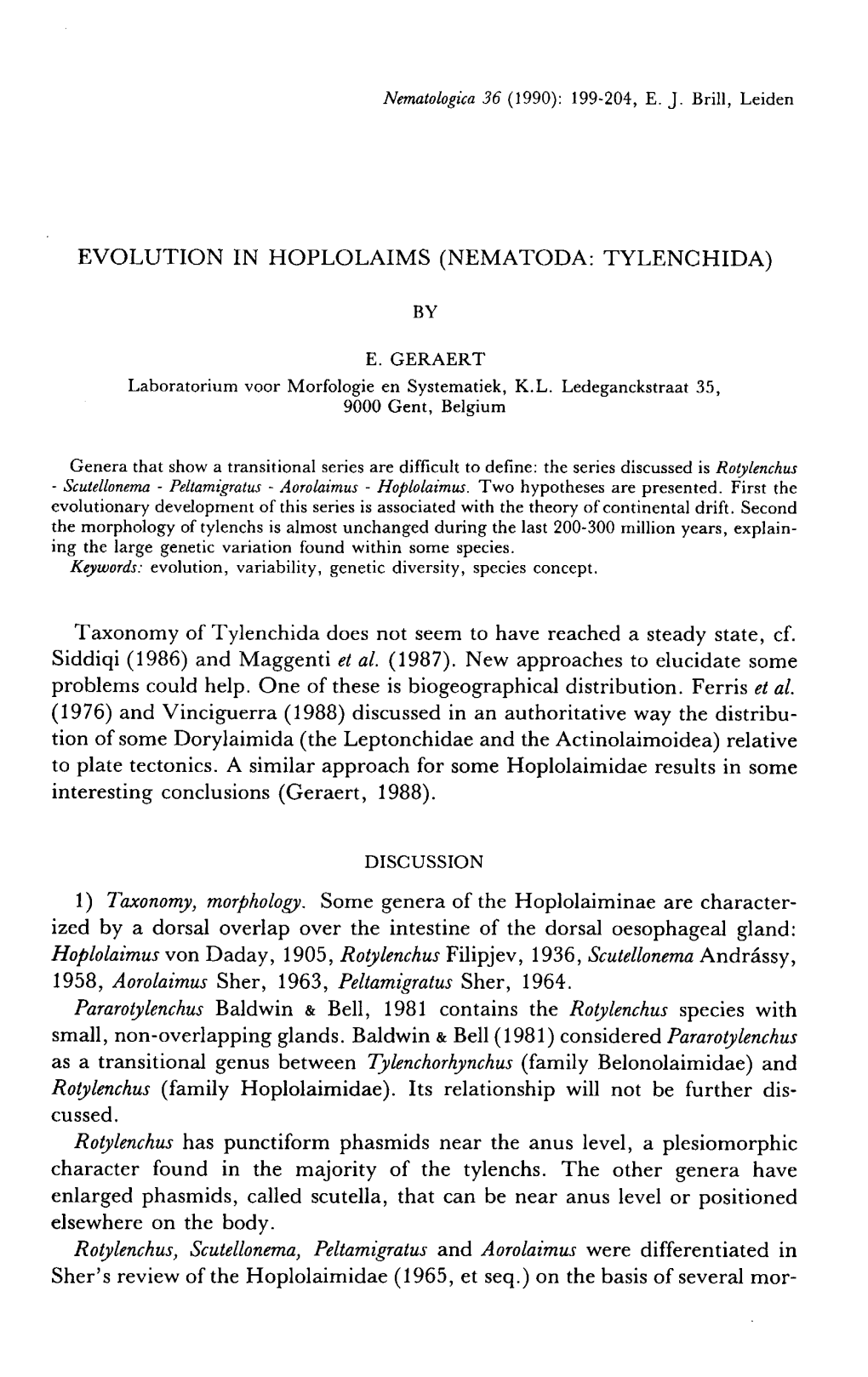 (NEMATODA: TYLENCHIDA) by E.GERAERT Laboratorium Voor Morfologie En Systematiek, KL Ledeganckstraat 35