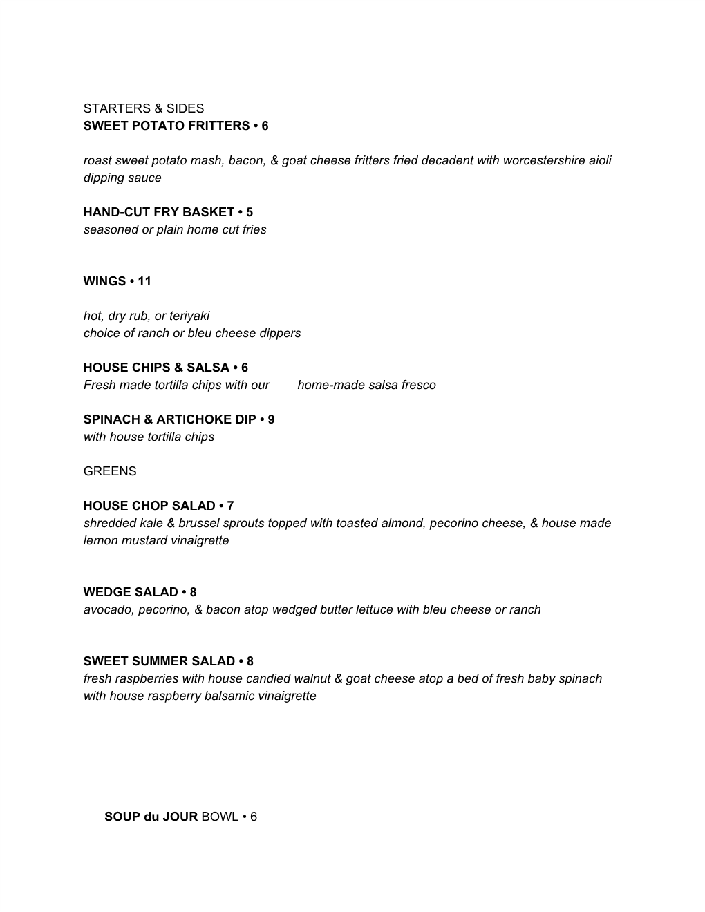 STARTERS & SIDES SWEET POTATO FRITTERS • 6 Roast Sweet