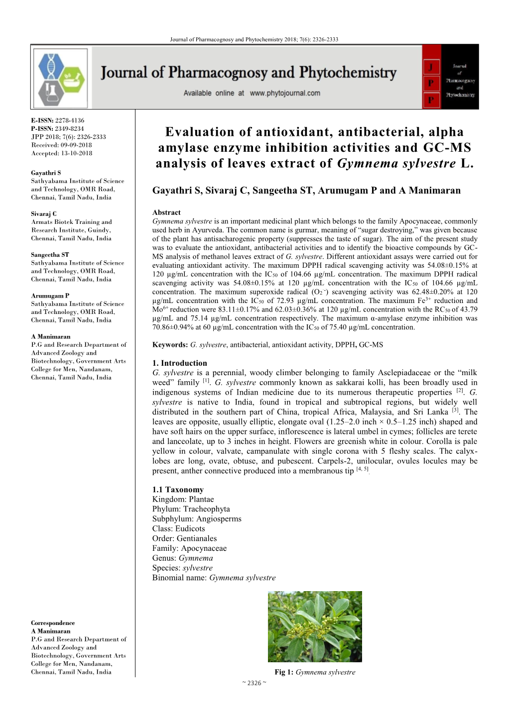 Evaluation of Antioxidant, Antibacterial, Alpha Amylase Enzyme Inhibition