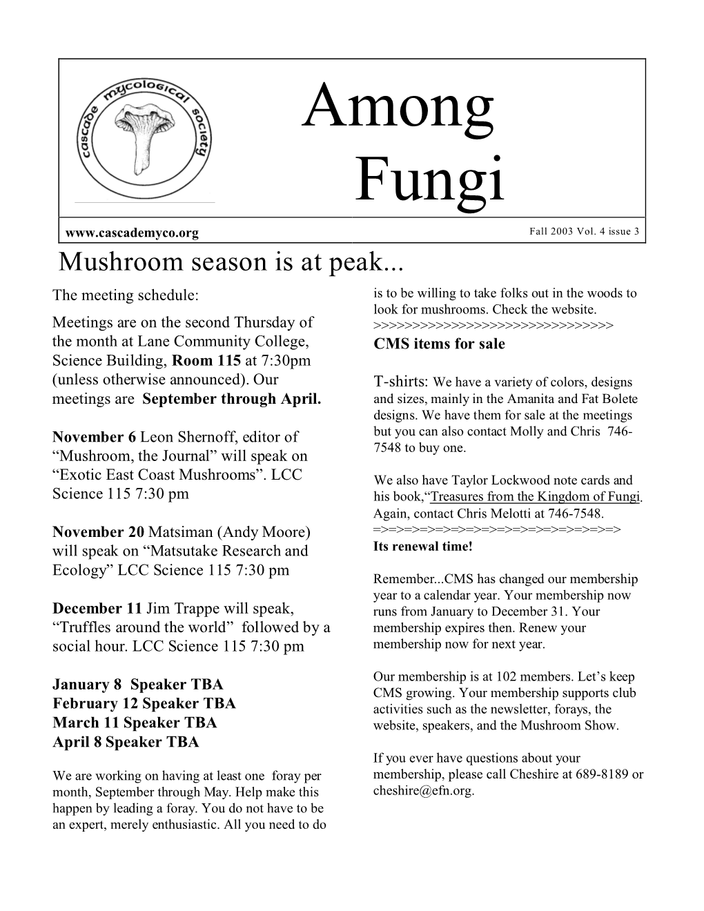 Among Fungi Fall 2003 Vol