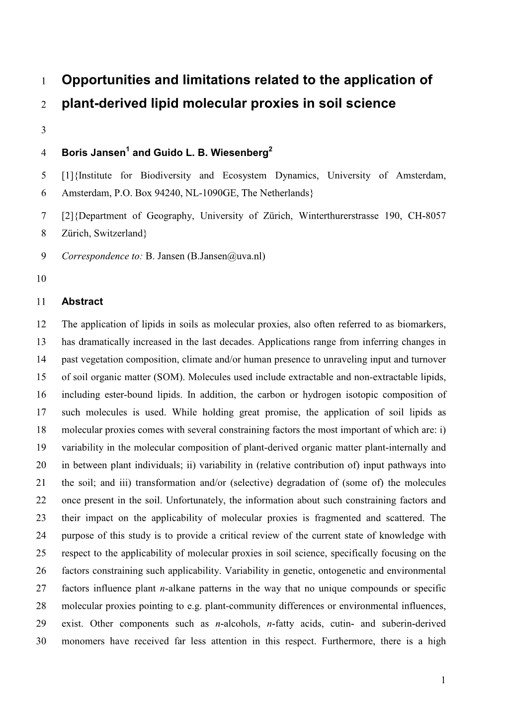 Plant-Derived Lipid Molecular Proxies in Soil Science