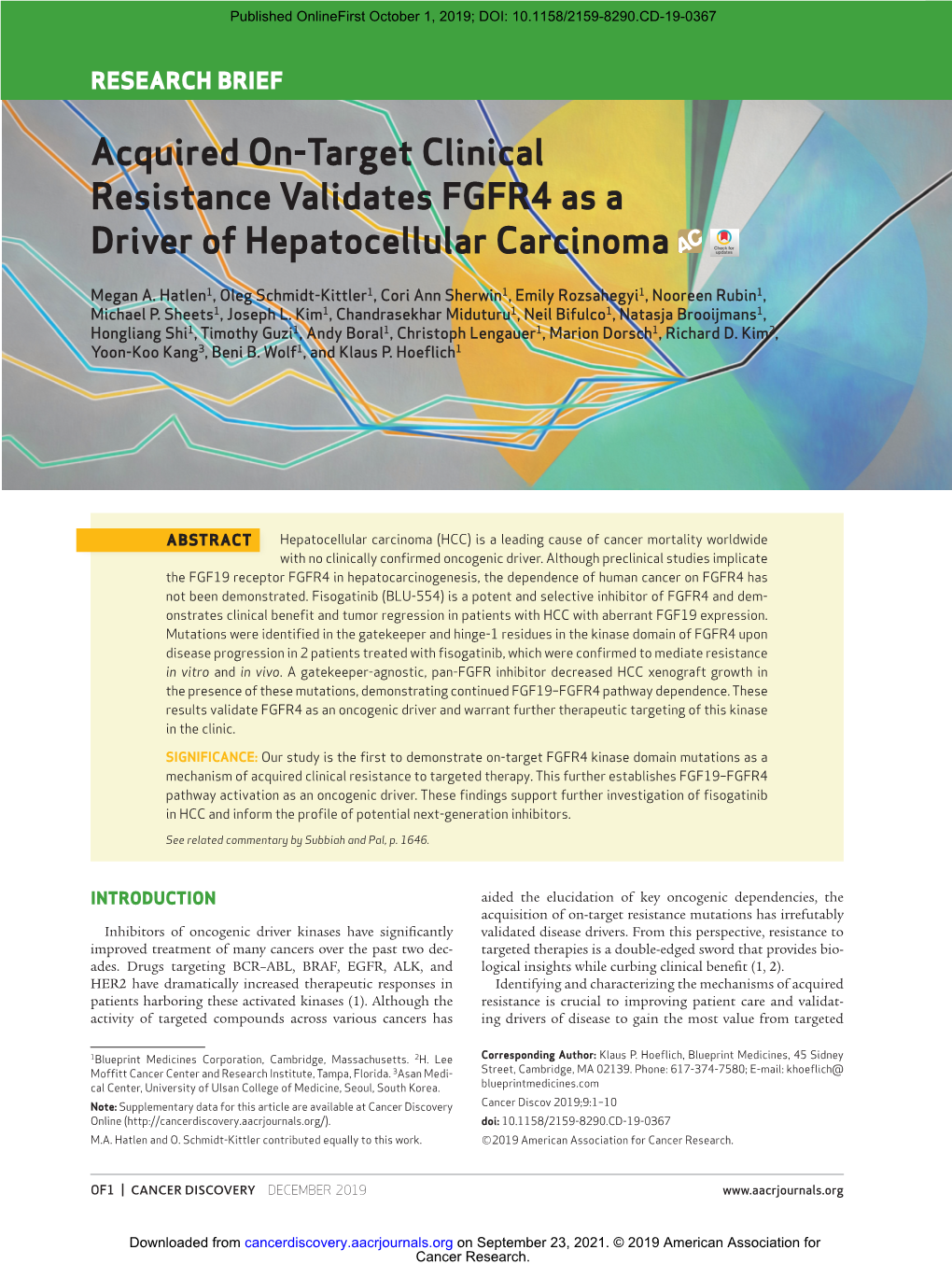 Acquired On-Target Clinical Resistance Validates FGFR4 As a Driver of Hepatocellular Carcinoma