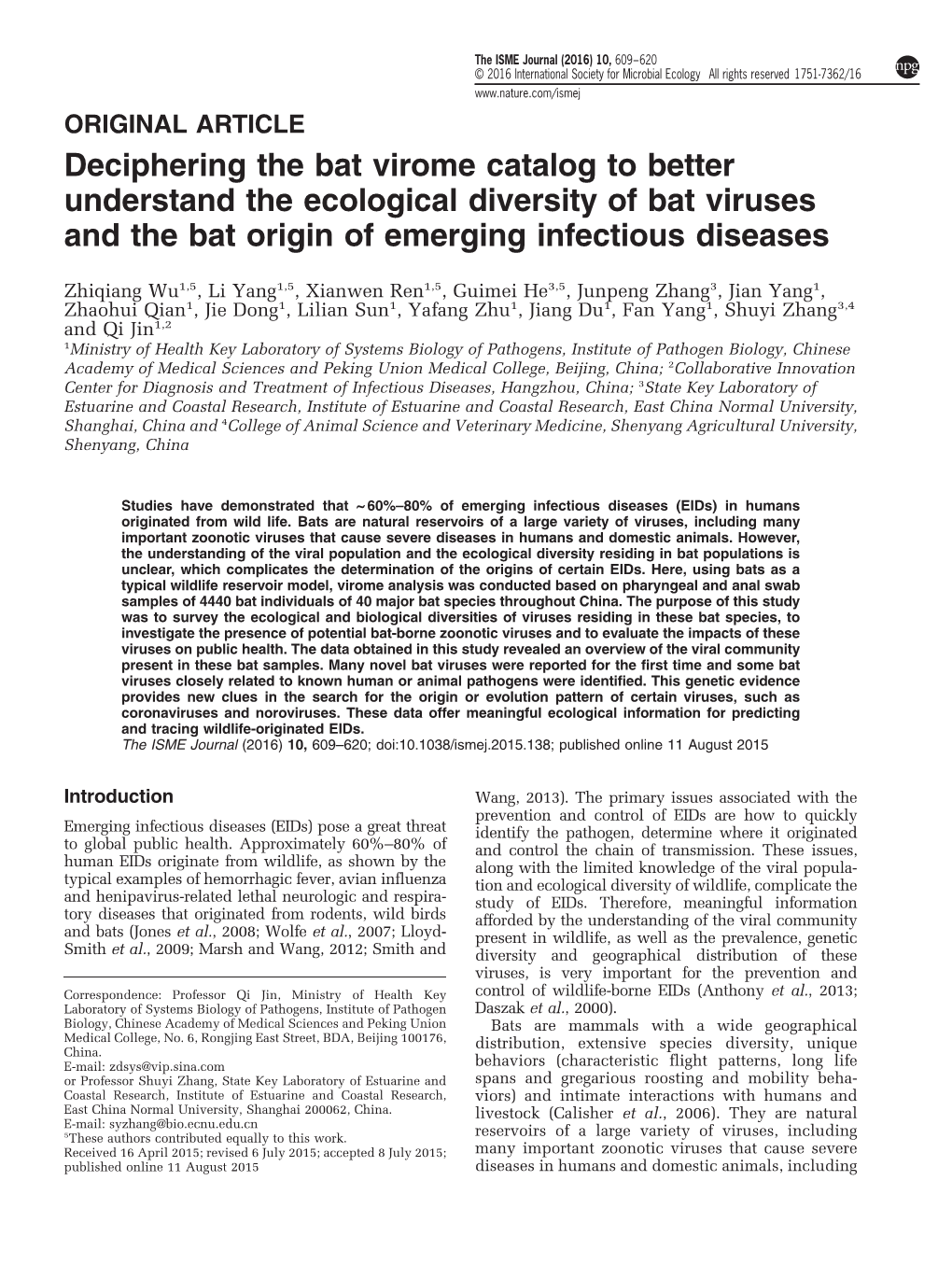 Deciphering the Bat Virome Catalog to Better Understand the Ecological Diversity of Bat Viruses and the Bat Origin of Emerging Infectious Diseases