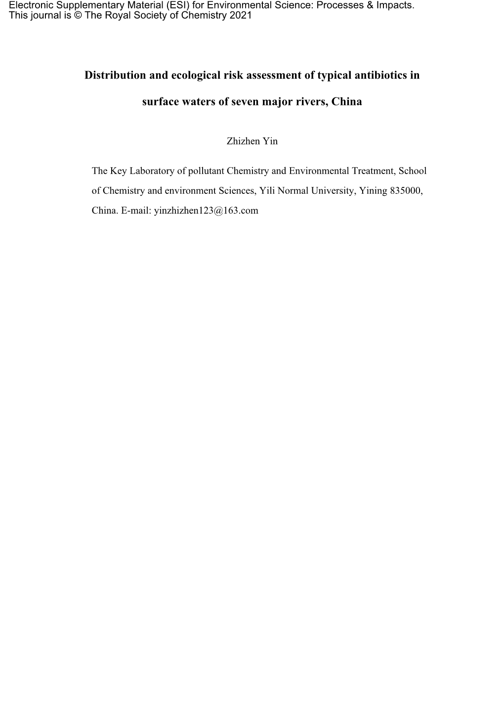 Distribution and Ecological Risk Assessment of Typical Antibiotics In