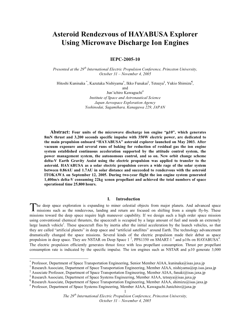 Asteroid Rendezvous of HAYABUSA Explorer Using Microwave Discharge Ion Engines