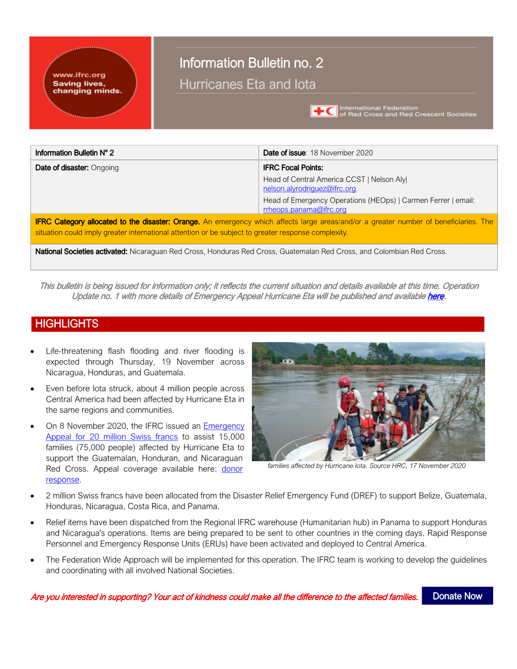 Information Bulletin No. 2 Hurricanes Eta and Iota