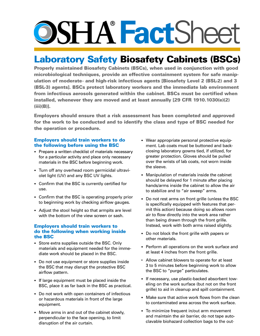 Osha Factsheet Laboratory Safety Biosafety Cabinets