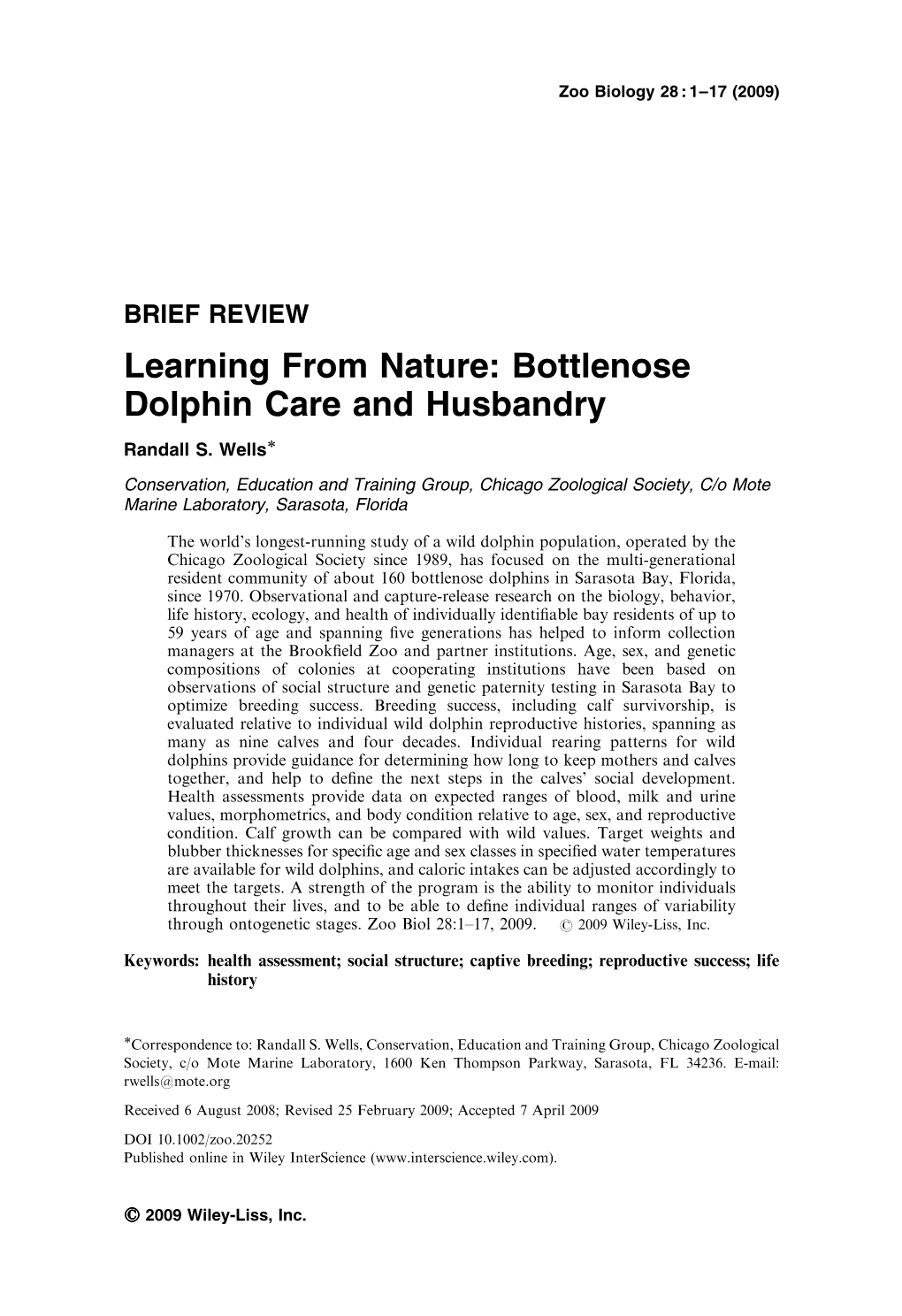 Learning from Nature: Bottlenose Dolphin Care and Husbandry