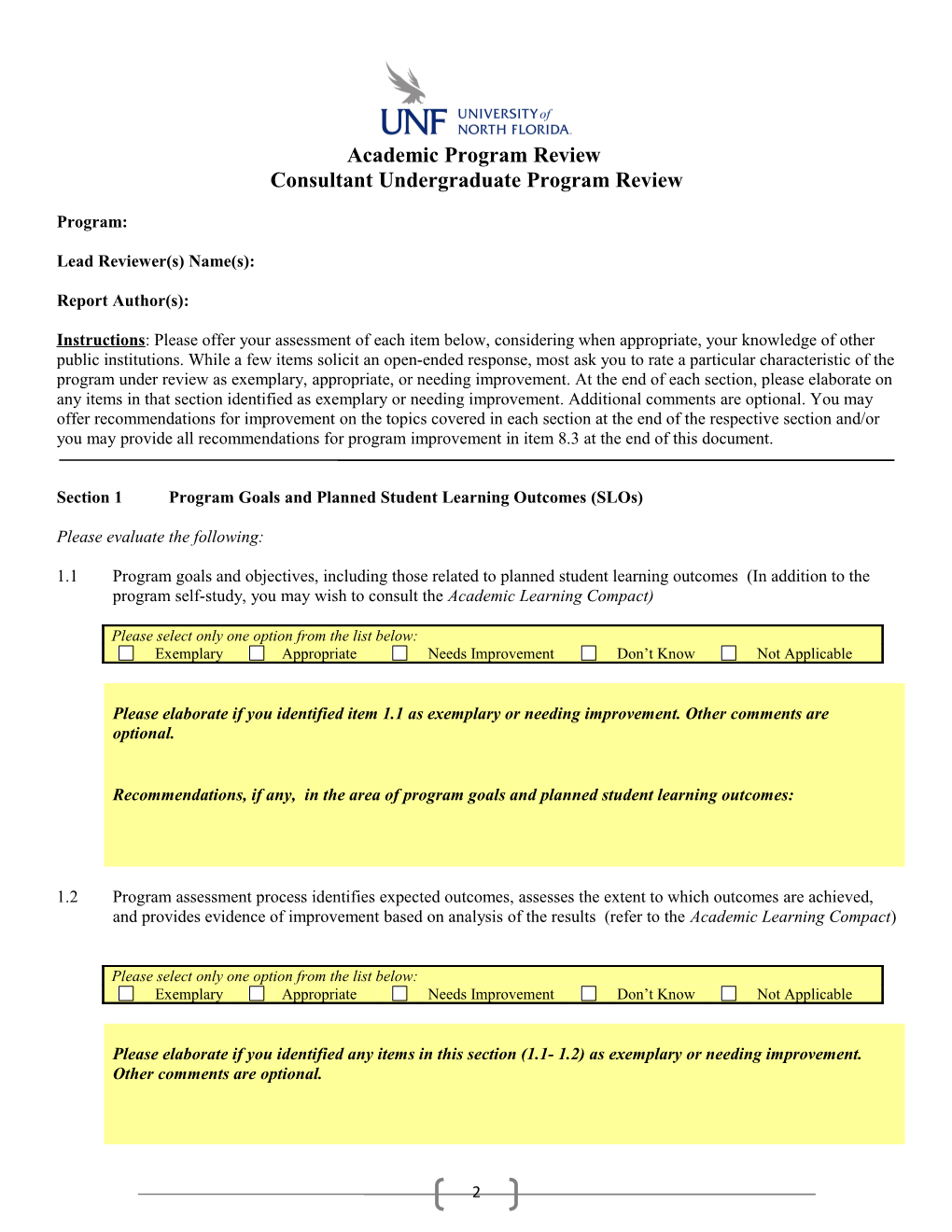 Consultant Undergraduate Program Review