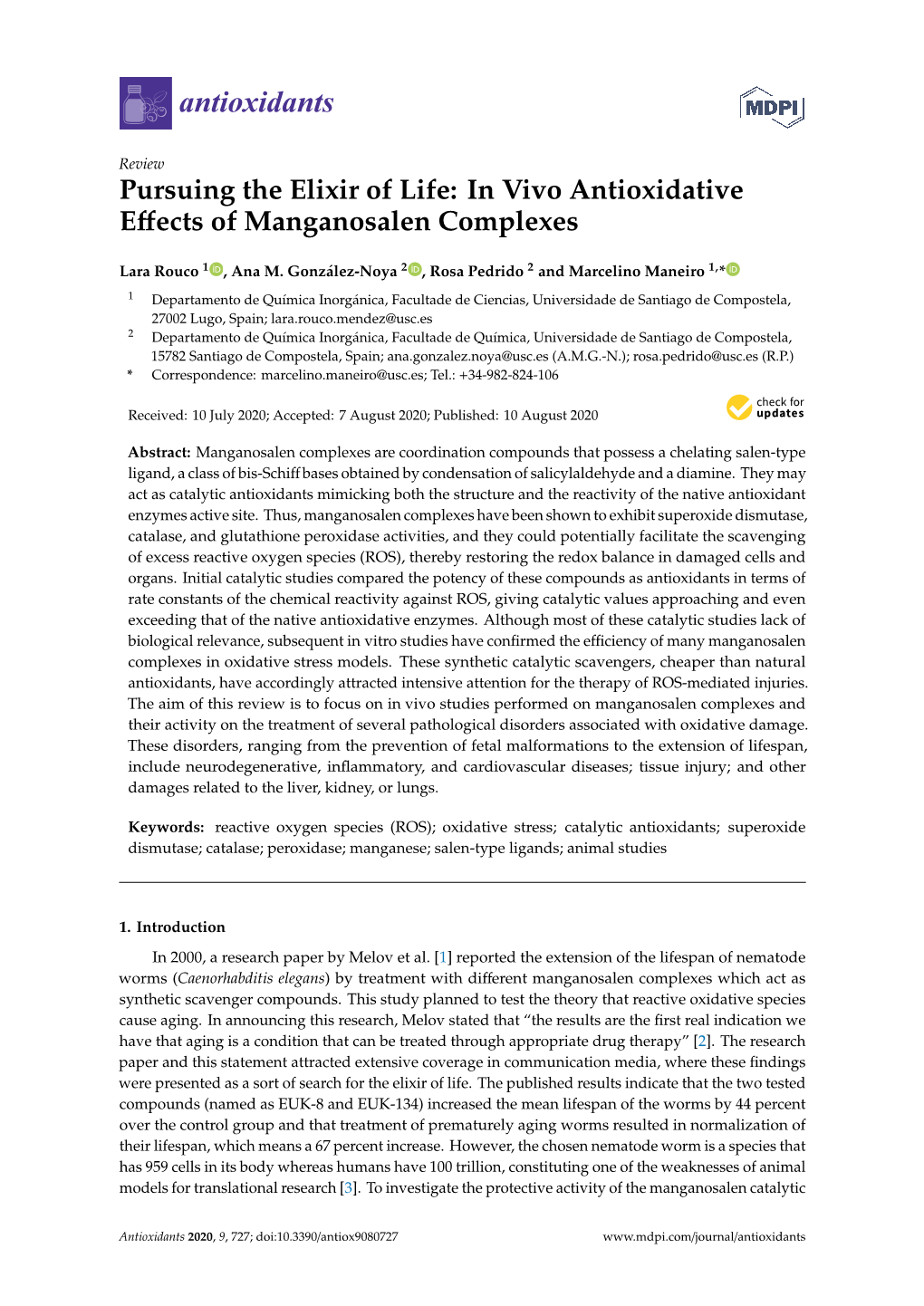 In Vivo Antioxidative Effects of Manganosalen Complexes