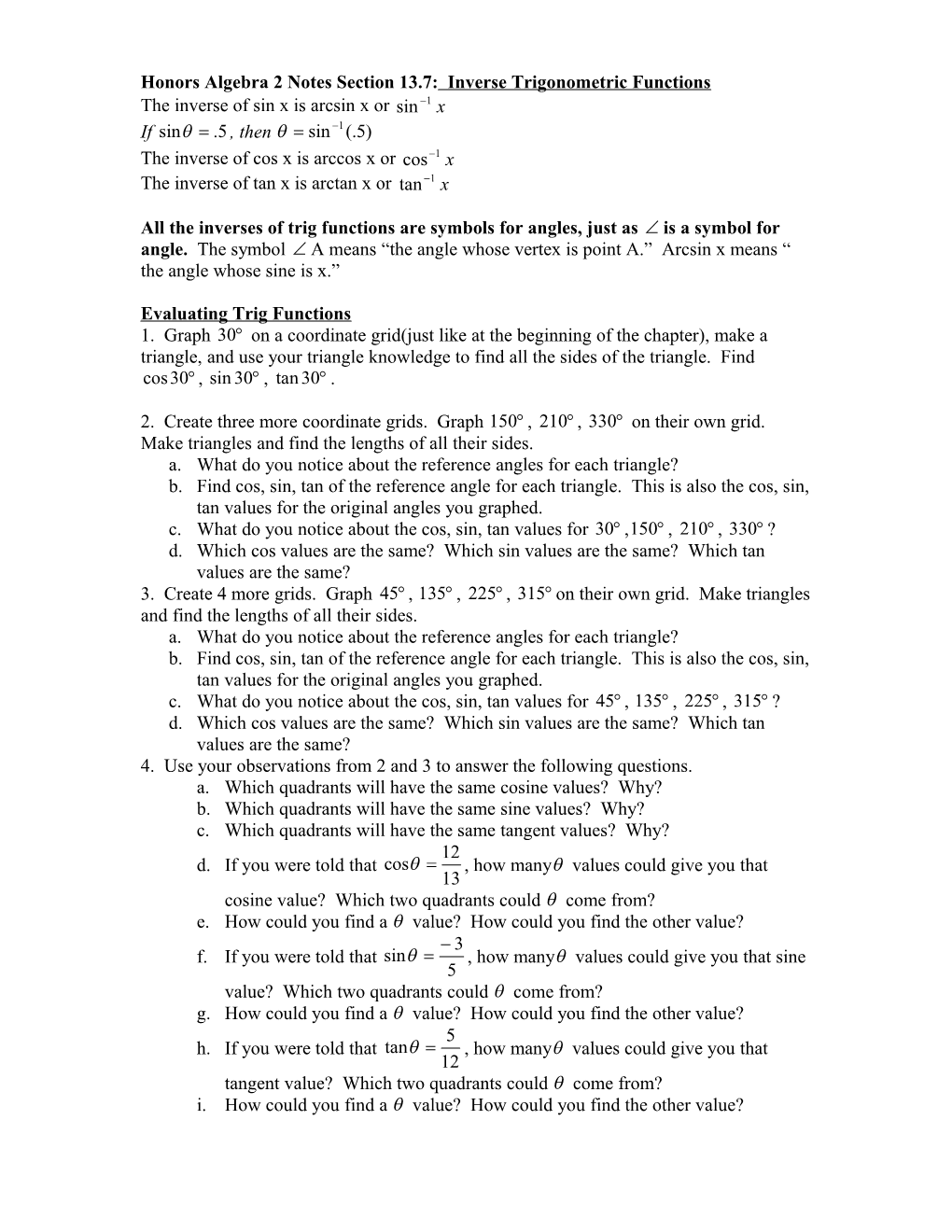 Honors Algebra 2 Notes Section 13