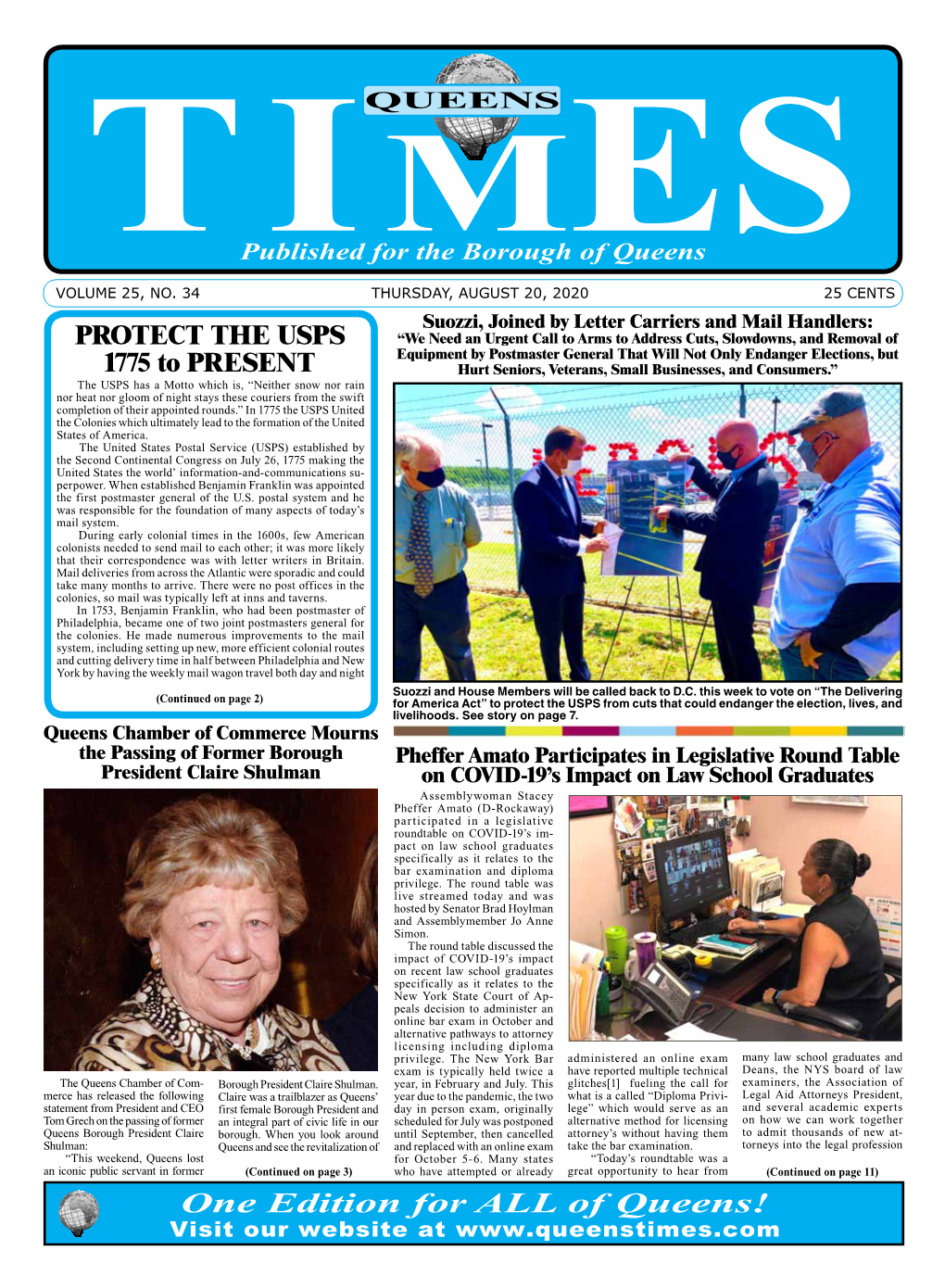 One Edition for ALL of Queens! Visit Our Website at PAGE 2 the QUEENS TIMES THURSDAY, AUGUST 20, 2020