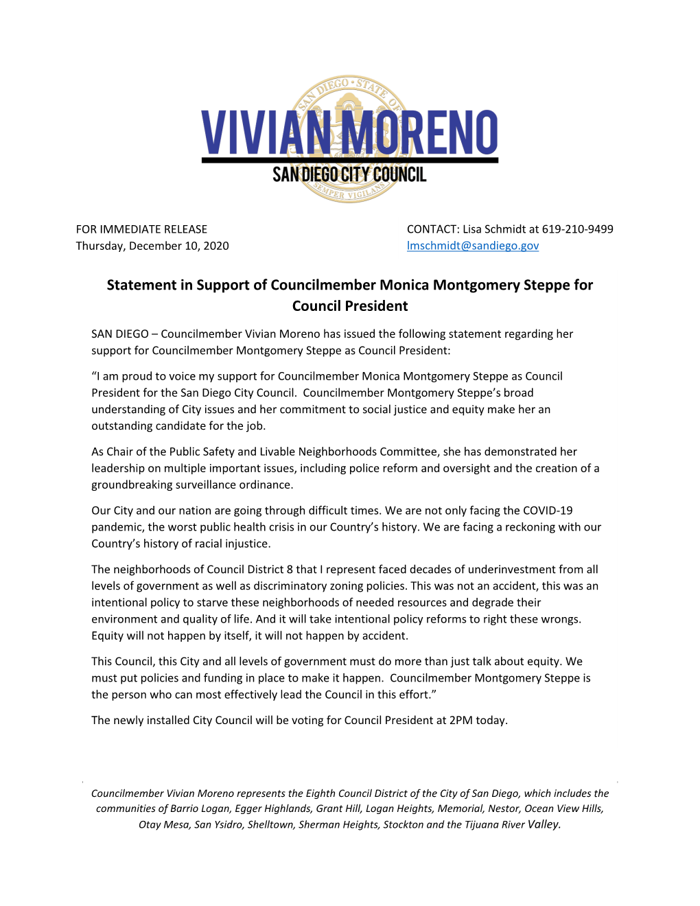 Statement in Support of Councilmember Monica