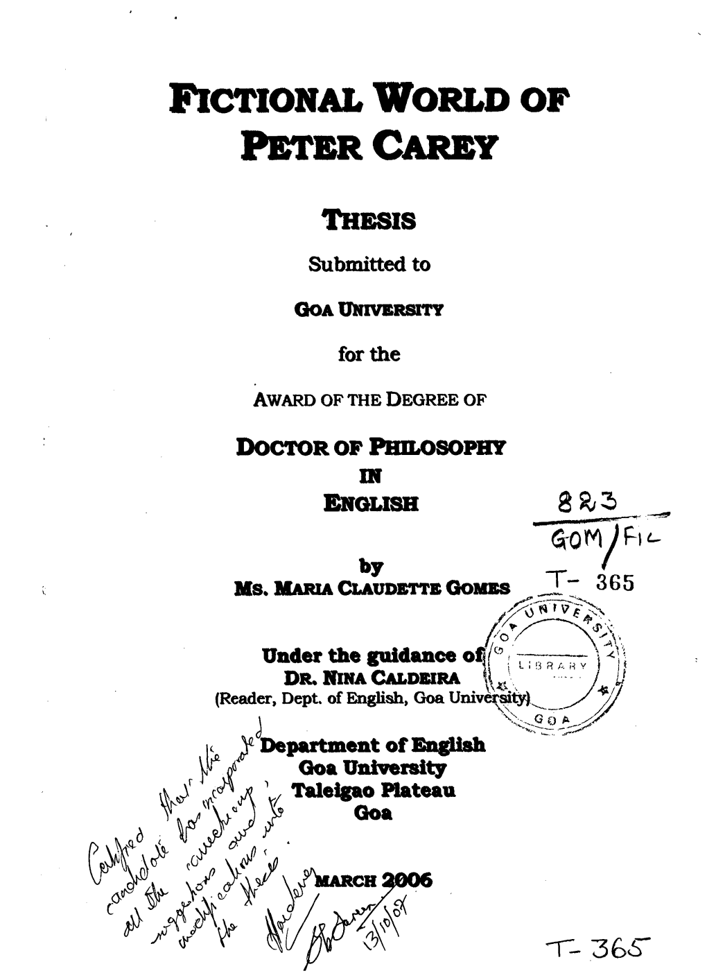 7/01* Fictional World of Peter Carey