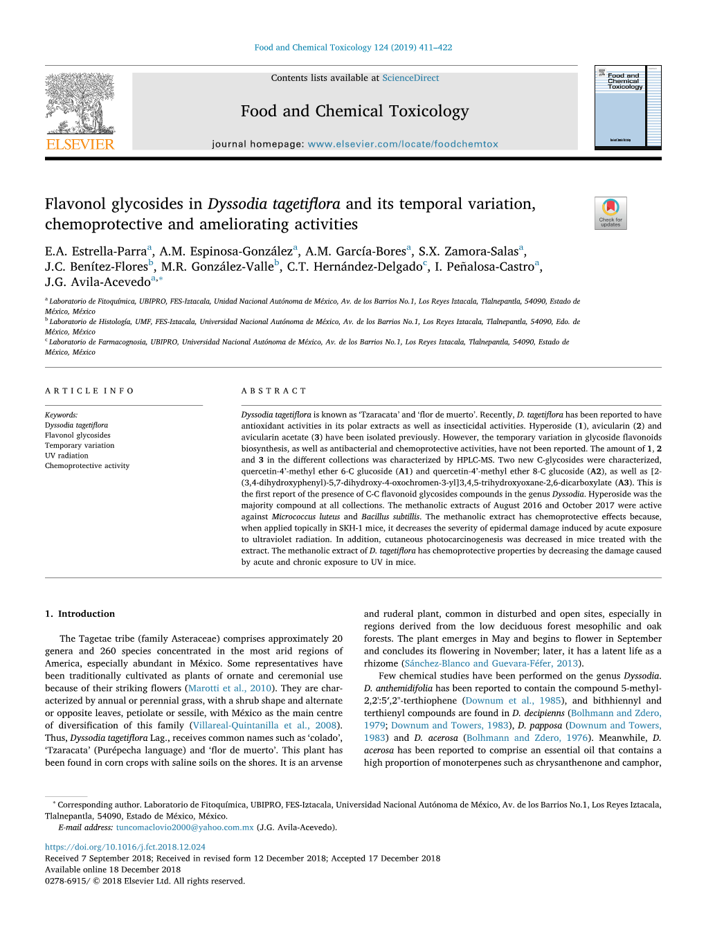 Flavonol Glycosides in Dyssodia Tagetiflora and Its Temporal Variation