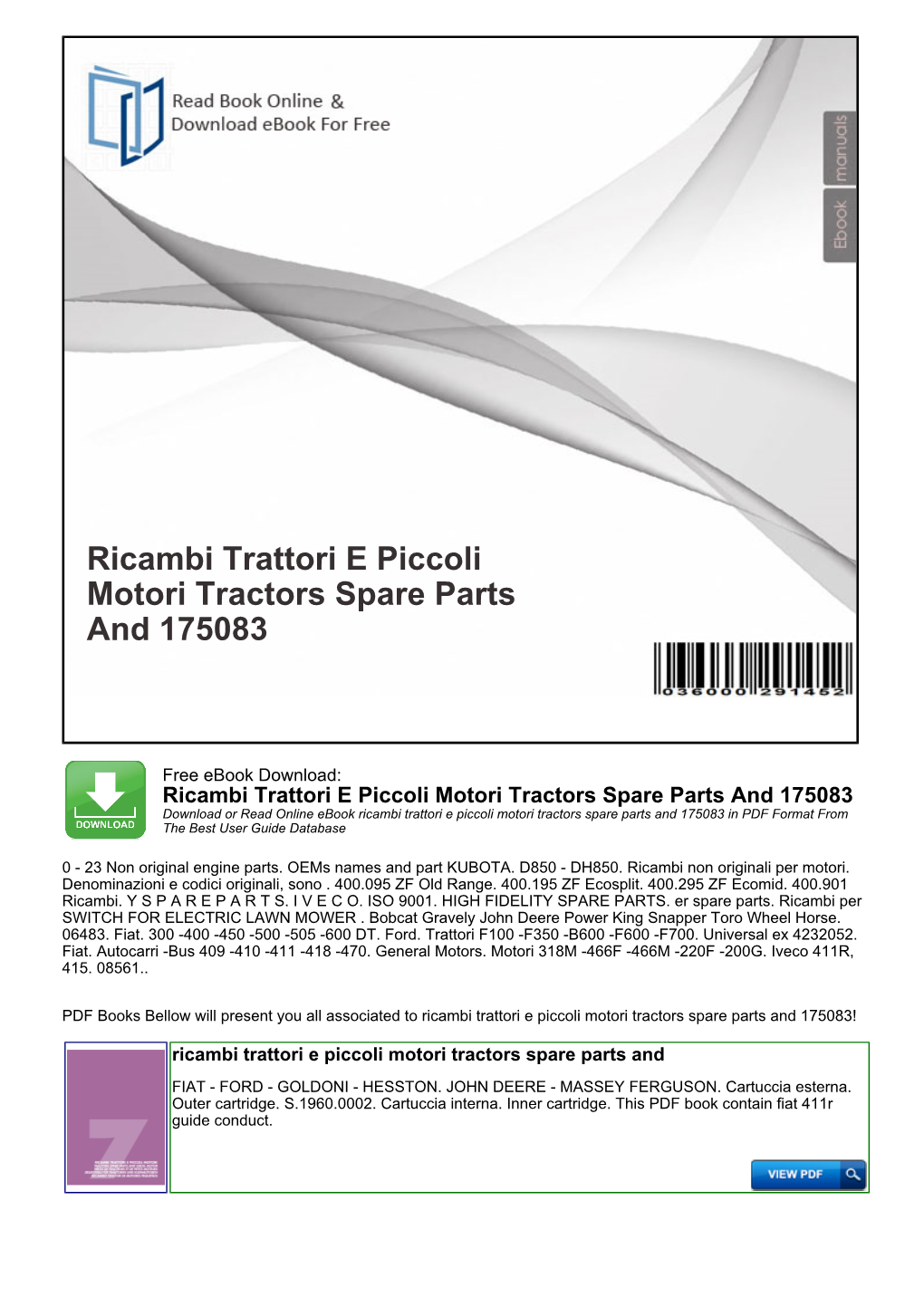 Ricambi Trattori E Piccoli Motori Tractors Spare Parts and 175083