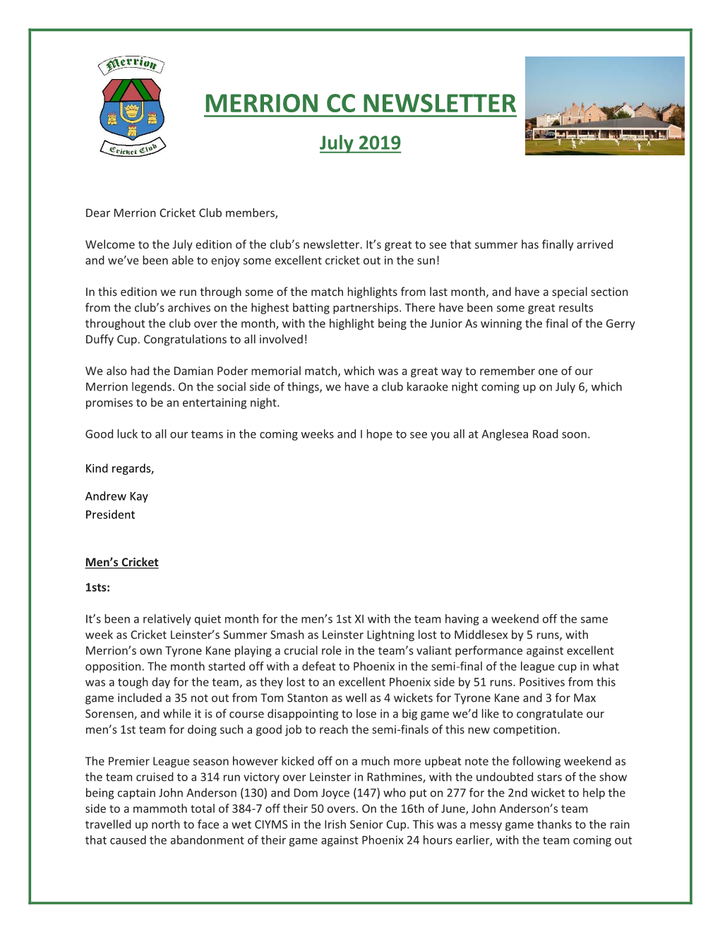 Merrion Cc Newsletter