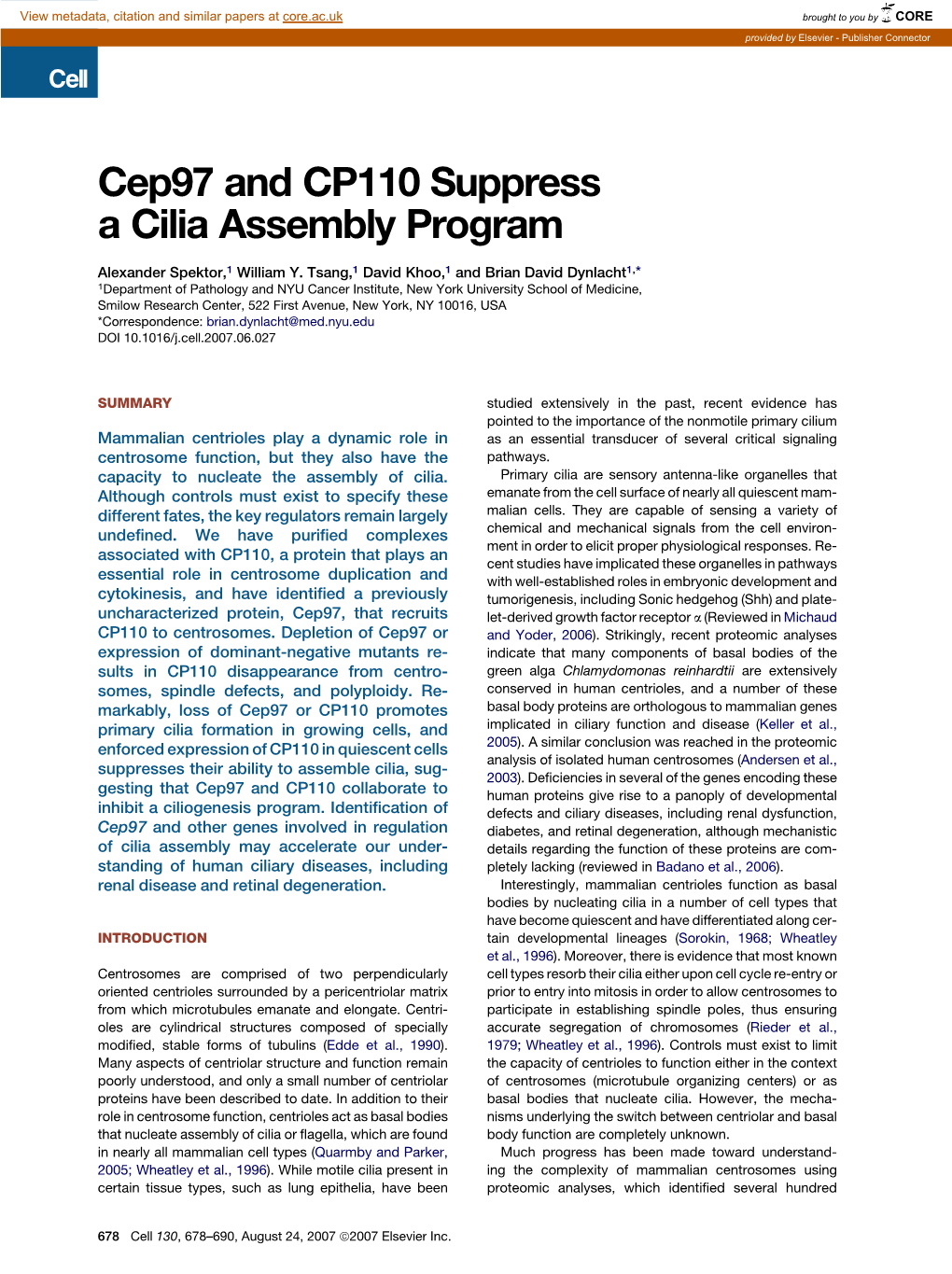 Cep97 and CP110 Suppress a Cilia Assembly Program